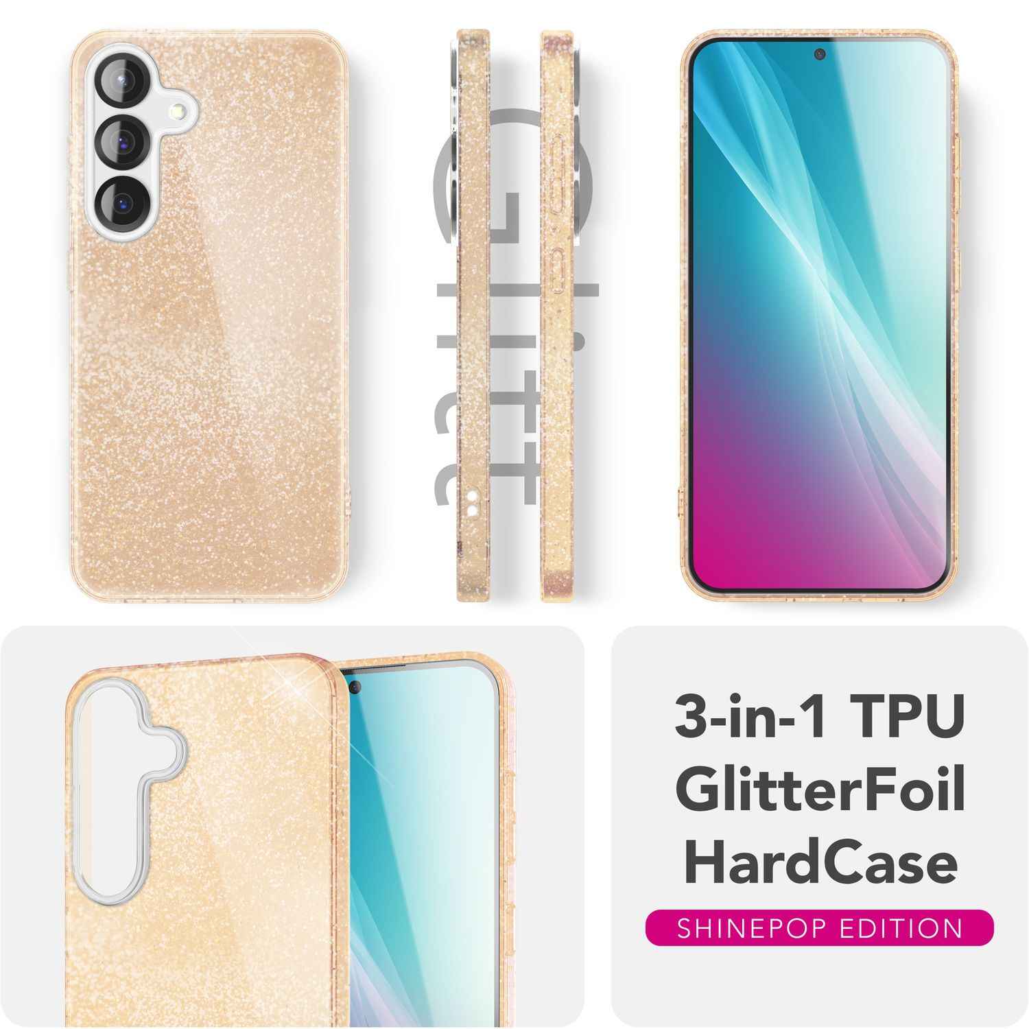NALIA ShinePop für Samsung Galaxy S25 Hülle, Glänzende Glamour Glitzerhülle, Stabile Funkelnde Silikonhülle, Diamant Strass Glitzer Schutzhülle, Glitter Handyhülle