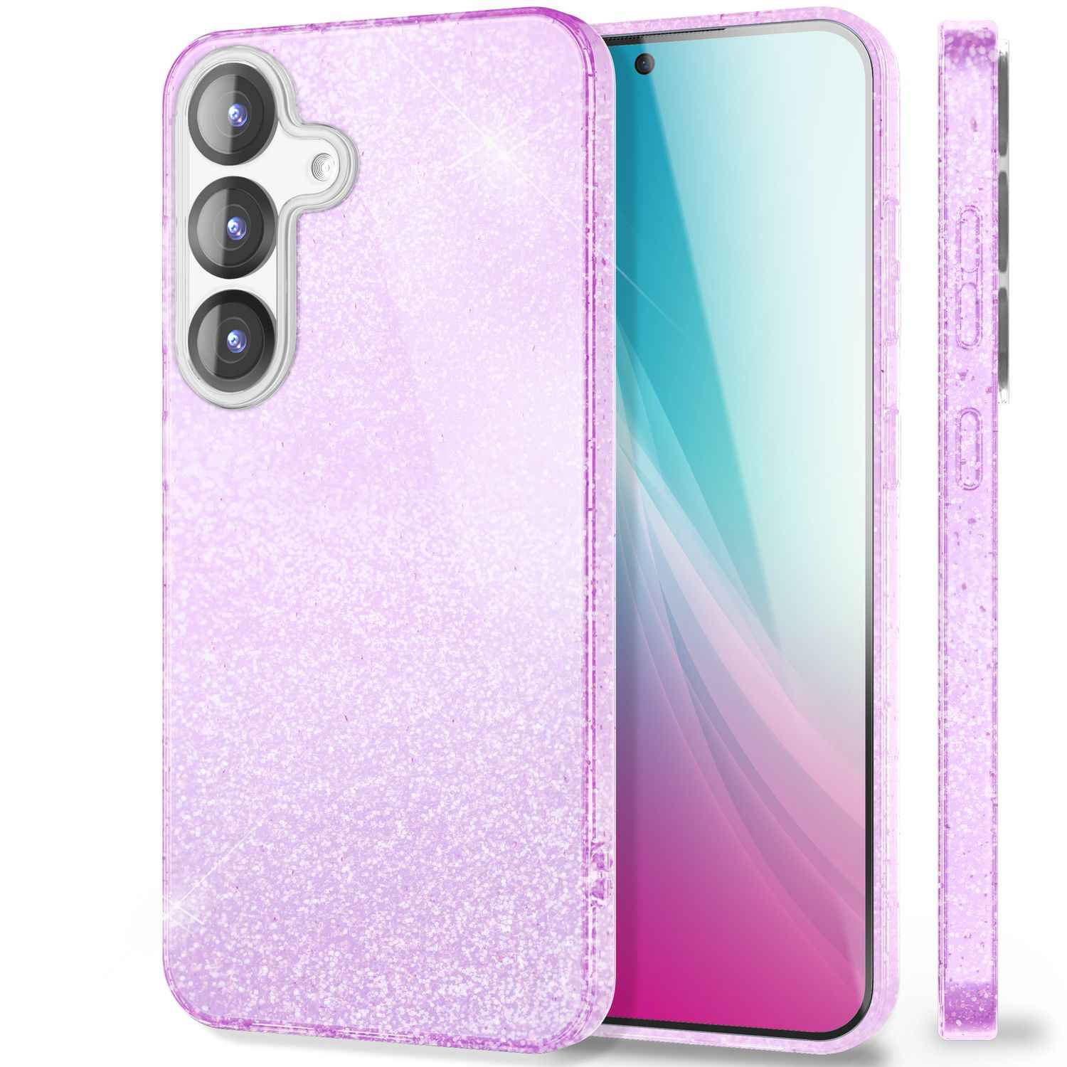 NALIA ShinePop für Samsung Galaxy S25 Hülle, Glänzende Glamour Glitzerhülle, Stabile Funkelnde Silikonhülle, Diamant Strass Glitzer Schutzhülle, Glitter Handyhülle