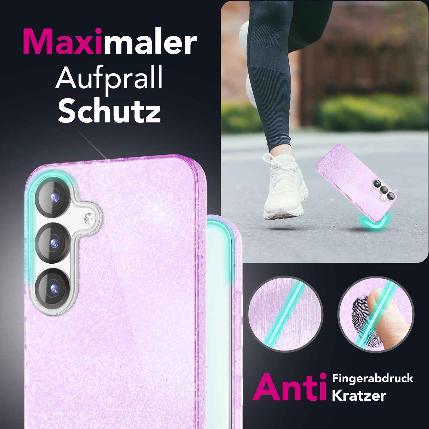 NALIA ShinePop für Samsung Galaxy S25 Hülle, Glänzende Glamour Glitzerhülle, Stabile Funkelnde Silikonhülle, Diamant Strass Glitzer Schutzhülle, Glitter Handyhülle