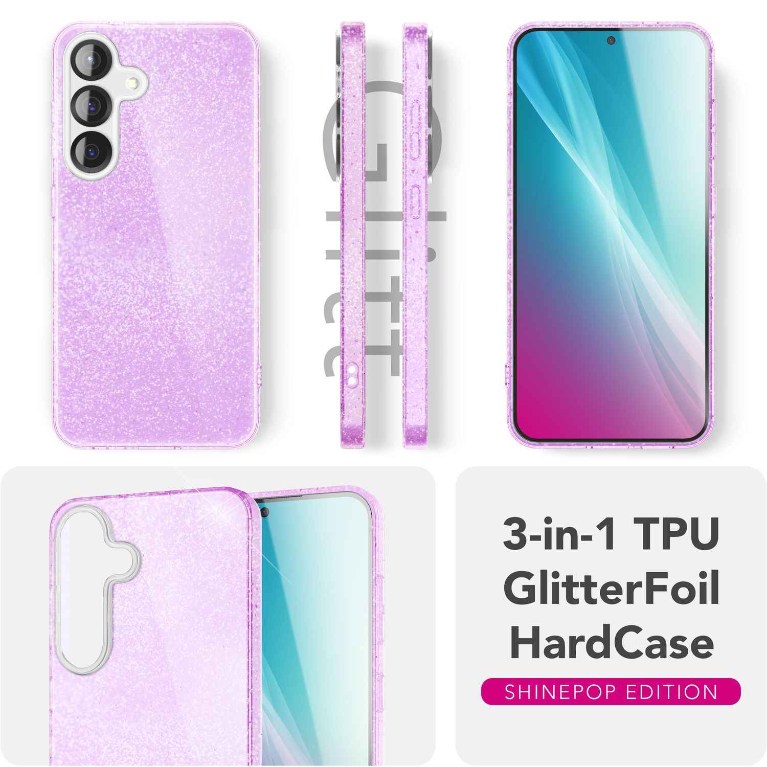 NALIA ShinePop für Samsung Galaxy S25 Hülle, Glänzende Glamour Glitzerhülle, Stabile Funkelnde Silikonhülle, Diamant Strass Glitzer Schutzhülle, Glitter Handyhülle