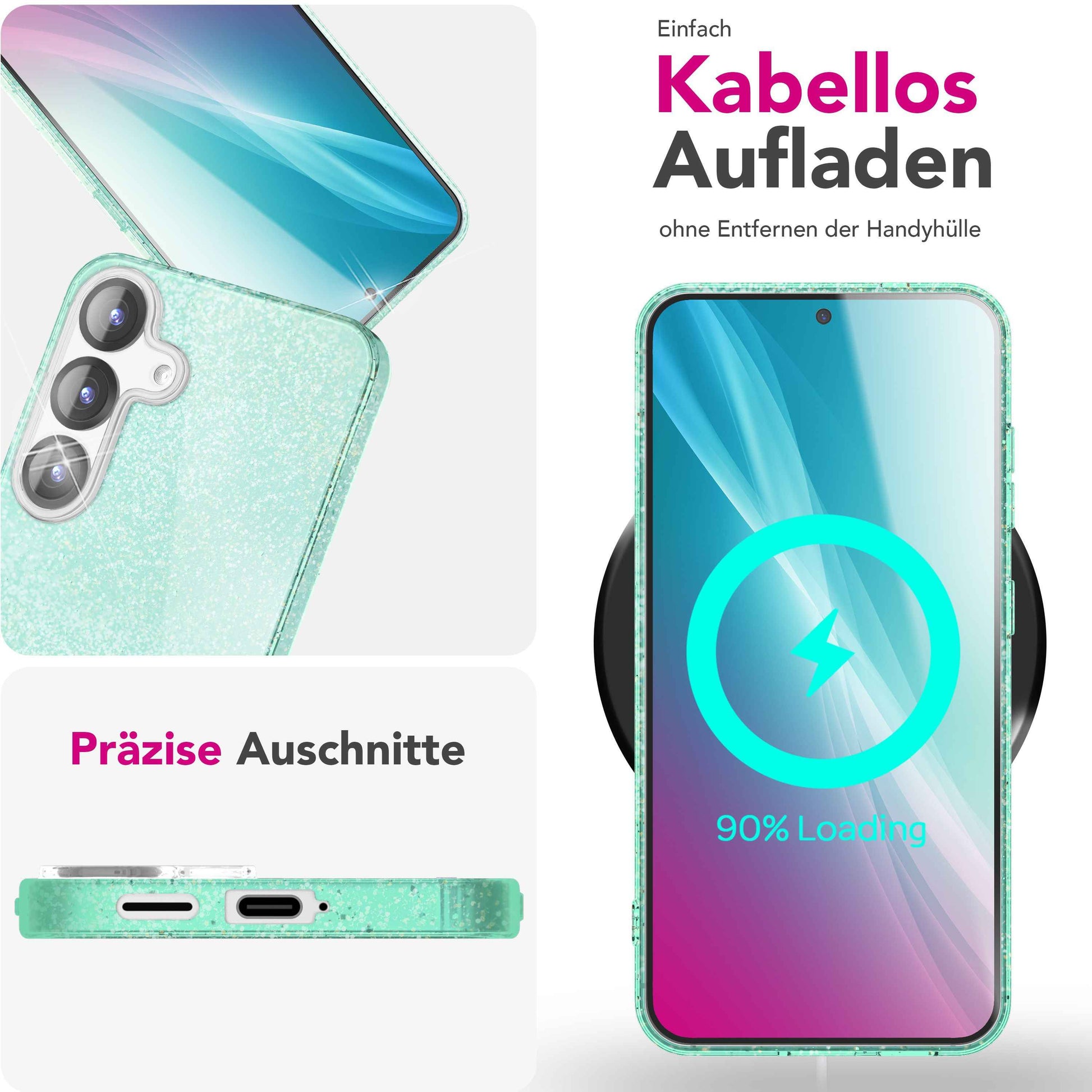 NALIA ShinePop für Samsung Galaxy S25 Hülle, Glänzende Glamour Glitzerhülle, Stabile Funkelnde Silikonhülle, Diamant Strass Glitzer Schutzhülle, Glitter Handyhülle