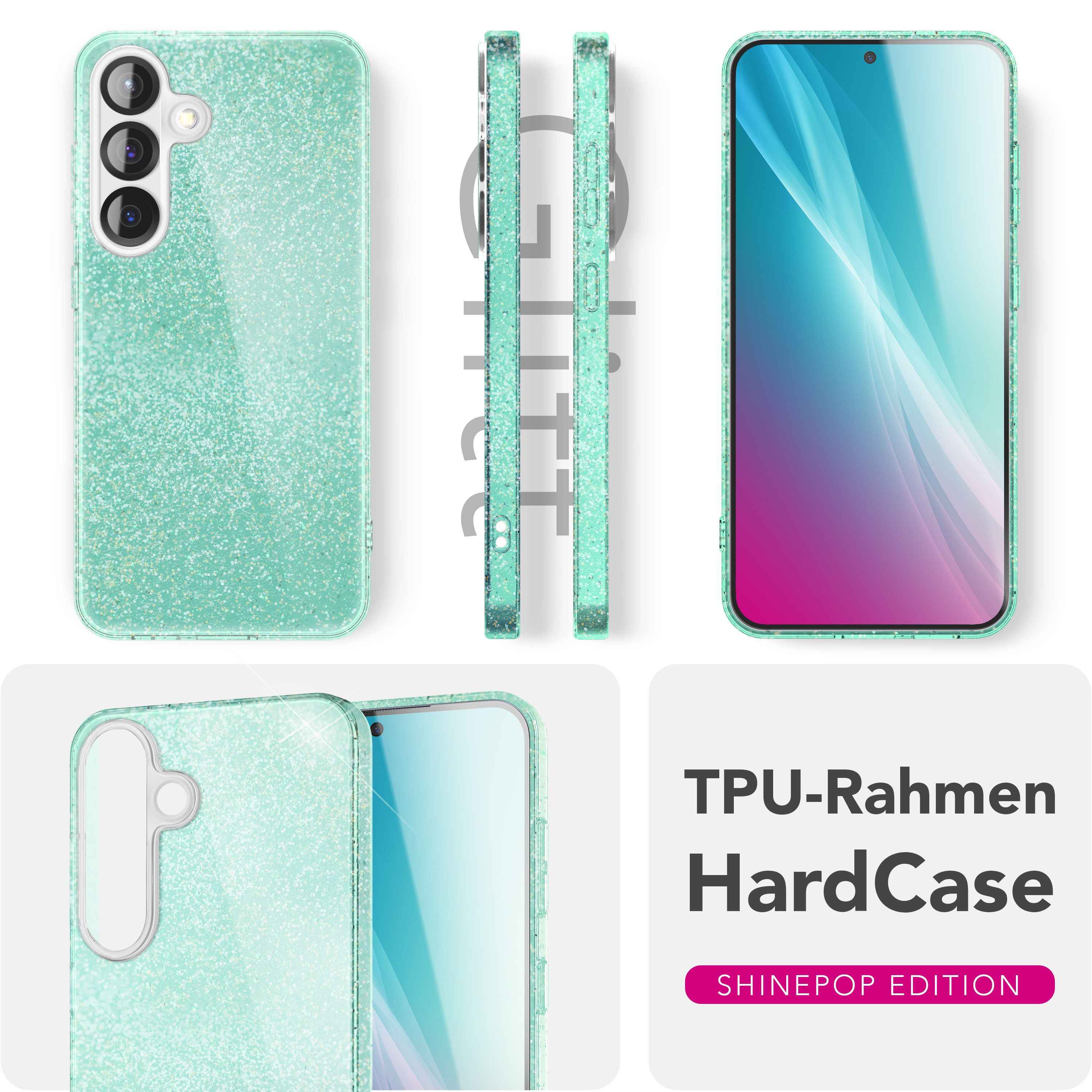 NALIA ShinePop für Samsung Galaxy S25 Hülle, Glänzende Glamour Glitzerhülle, Stabile Funkelnde Silikonhülle, Diamant Strass Glitzer Schutzhülle, Glitter Handyhülle