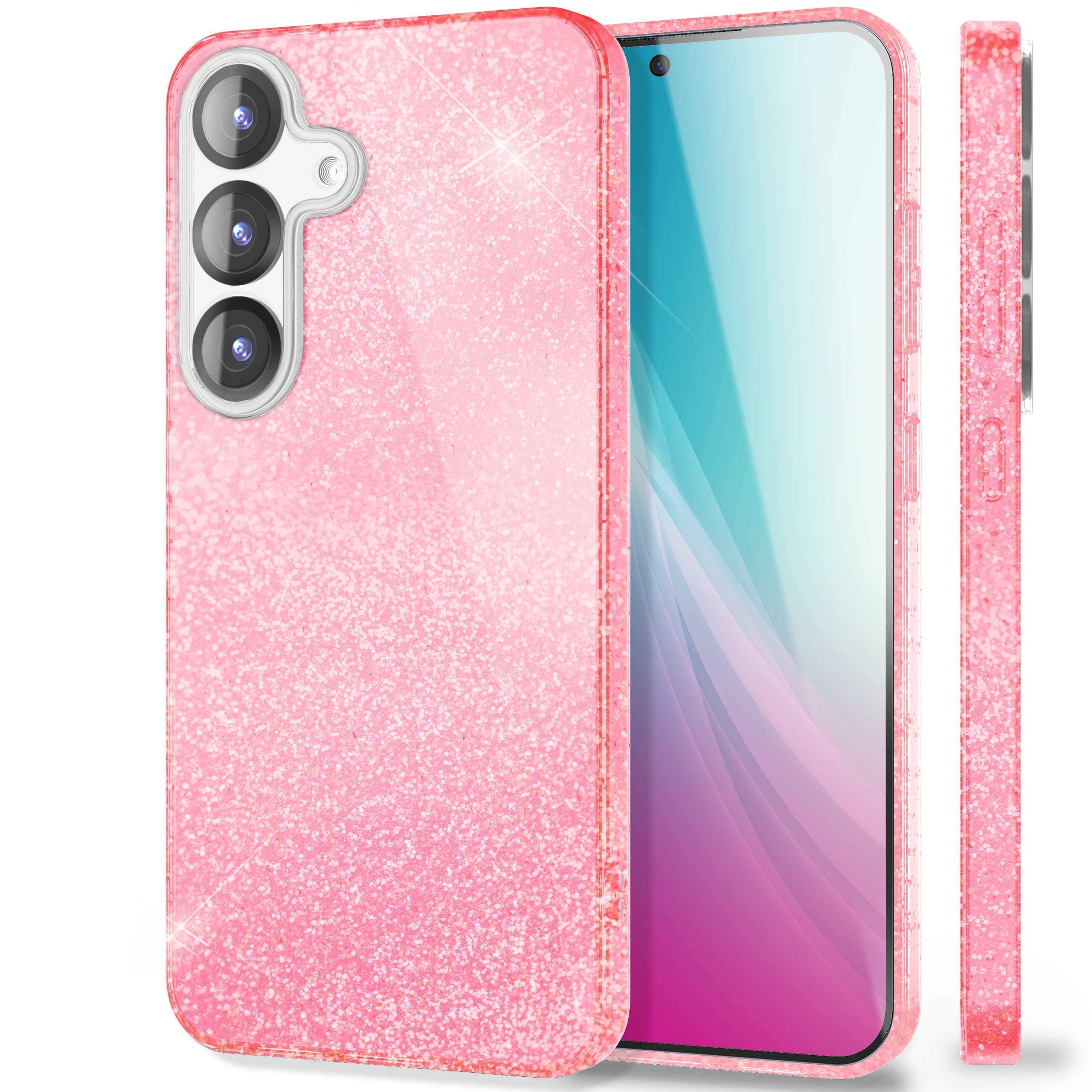 NALIA ShinePop für Samsung Galaxy S25 Hülle, Glänzende Glamour Glitzerhülle, Stabile Funkelnde Silikonhülle, Diamant Strass Glitzer Schutzhülle, Glitter Handyhülle