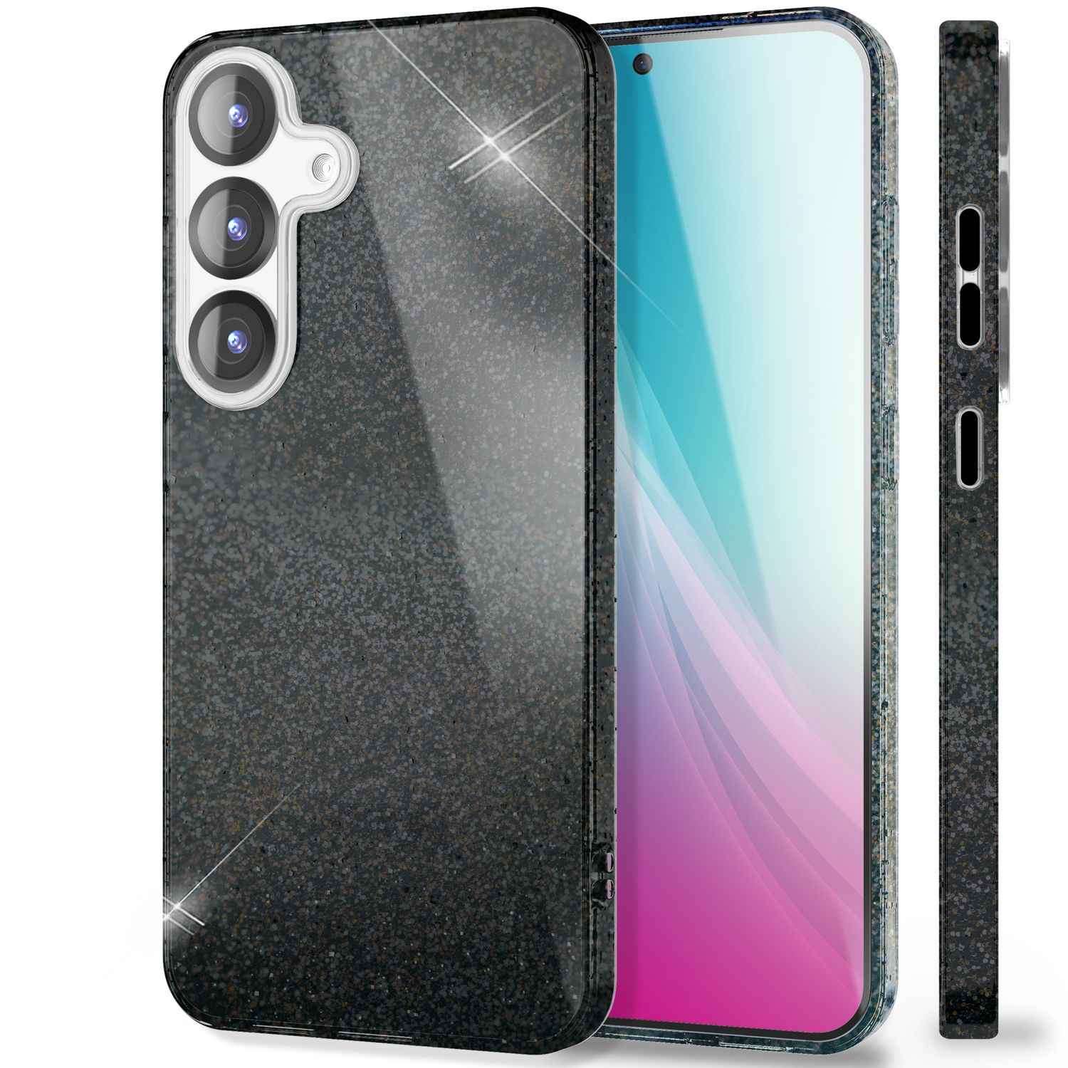NALIA ShinePop für Samsung Galaxy S25 Hülle, Glänzende Glamour Glitzerhülle, Stabile Funkelnde Silikonhülle, Diamant Strass Glitzer Schutzhülle, Glitter Handyhülle