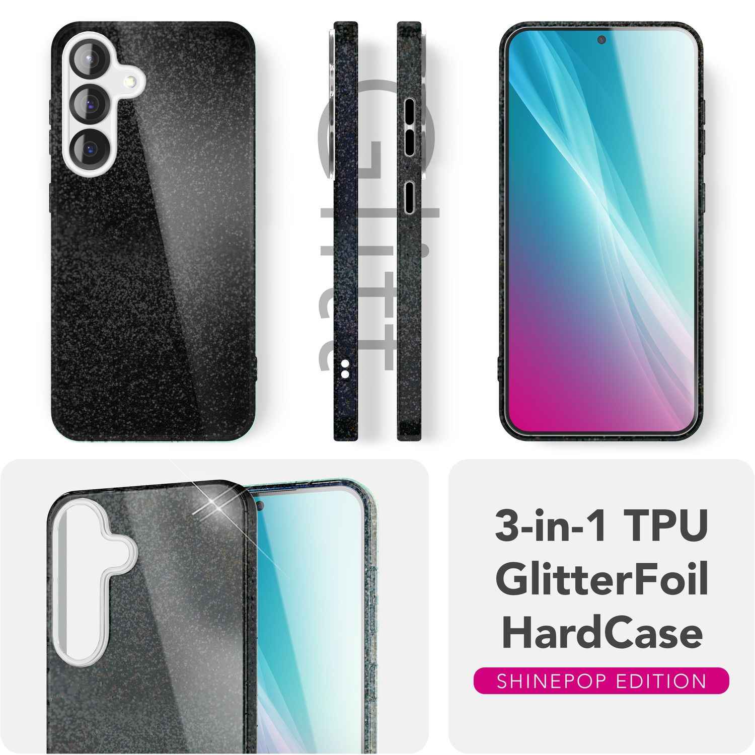 NALIA ShinePop für Samsung Galaxy S25 Hülle, Glänzende Glamour Glitzerhülle, Stabile Funkelnde Silikonhülle, Diamant Strass Glitzer Schutzhülle, Glitter Handyhülle