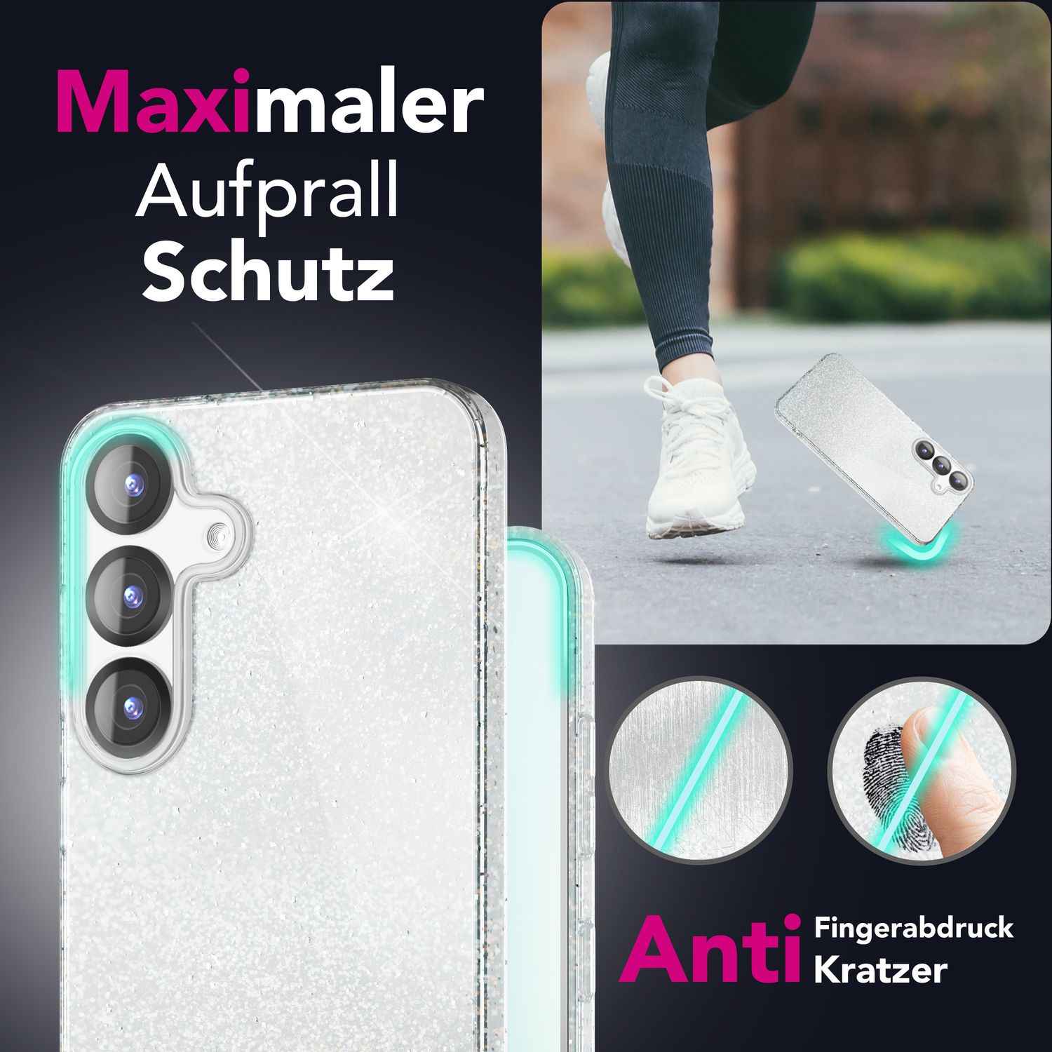 NALIA ShinePop für Samsung Galaxy S25 Hülle, Glänzende Glamour Glitzerhülle, Stabile Funkelnde Silikonhülle, Diamant Strass Glitzer Schutzhülle, Glitter Handyhülle