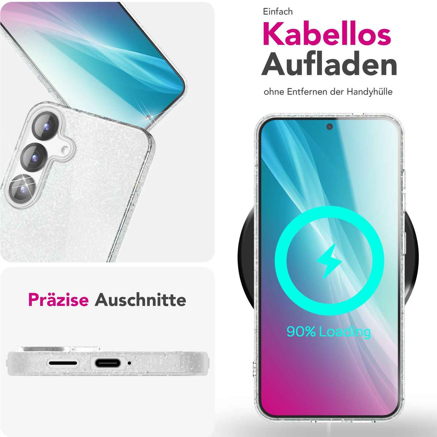 NALIA ShinePop für Samsung Galaxy S25 Hülle, Glänzende Glamour Glitzerhülle, Stabile Funkelnde Silikonhülle, Diamant Strass Glitzer Schutzhülle, Glitter Handyhülle