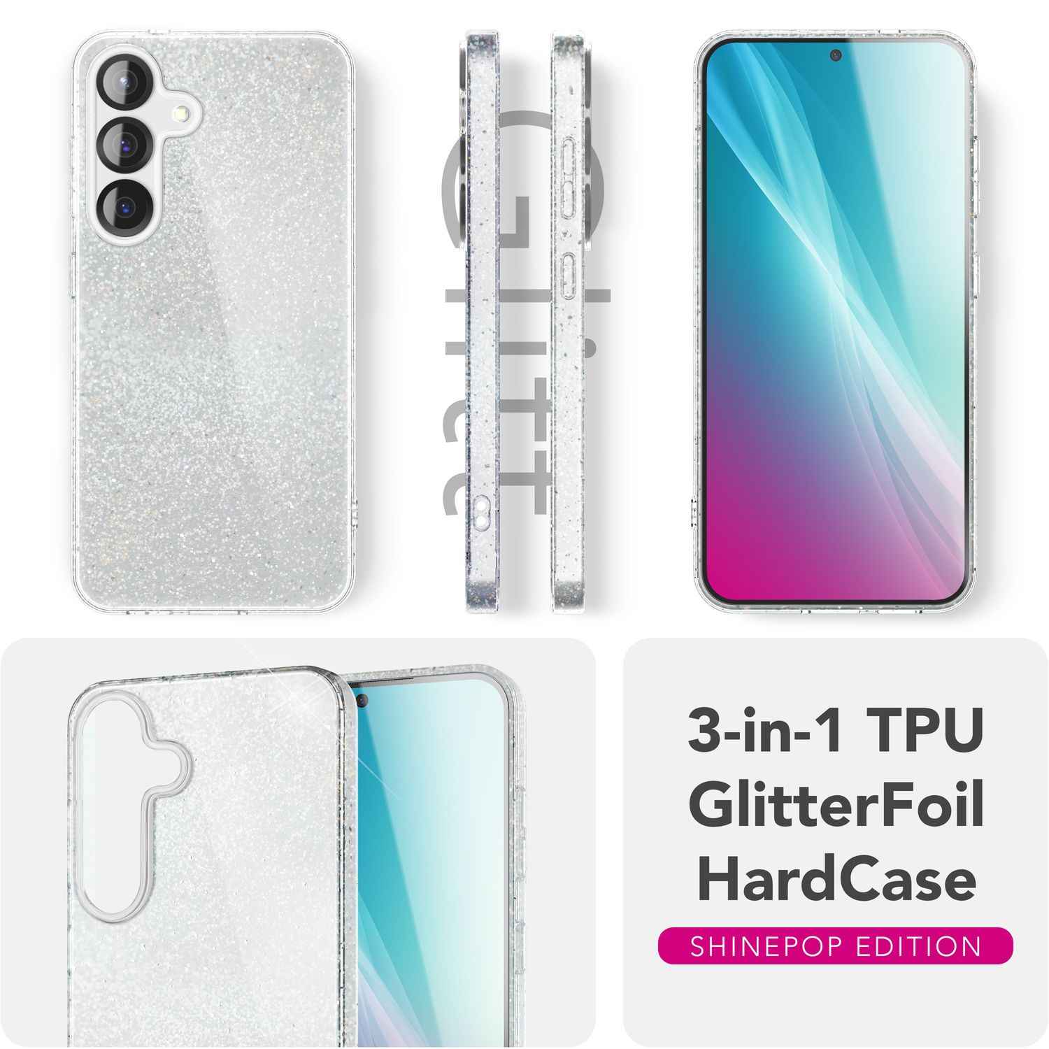 NALIA ShinePop für Samsung Galaxy S25 Hülle, Glänzende Glamour Glitzerhülle, Stabile Funkelnde Silikonhülle, Diamant Strass Glitzer Schutzhülle, Glitter Handyhülle