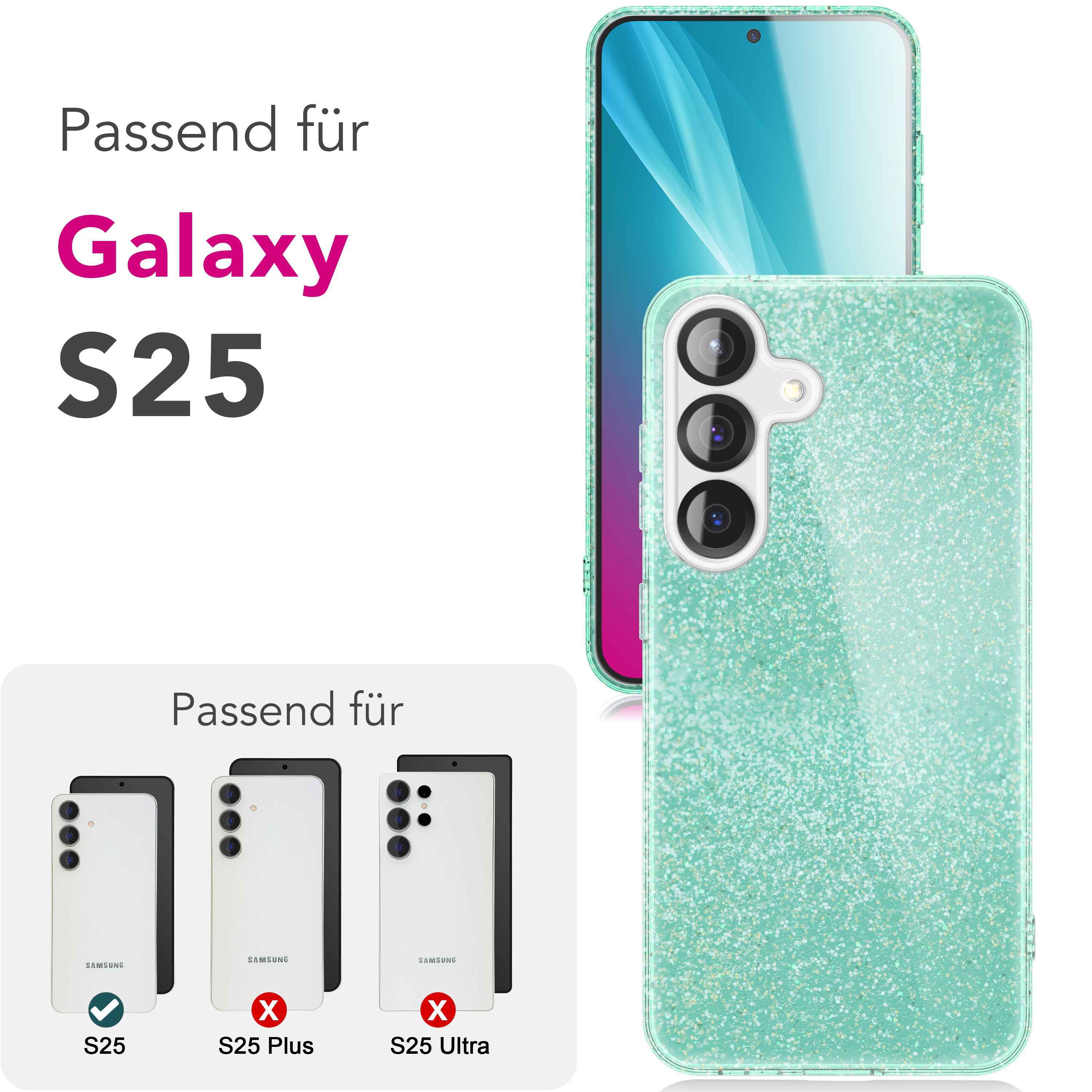 NALIA ShinePop für Samsung Galaxy S25 Hülle, Glänzende Glamour Glitzerhülle, Stabile Funkelnde Silikonhülle, Diamant Strass Glitzer Schutzhülle, Glitter Handyhülle