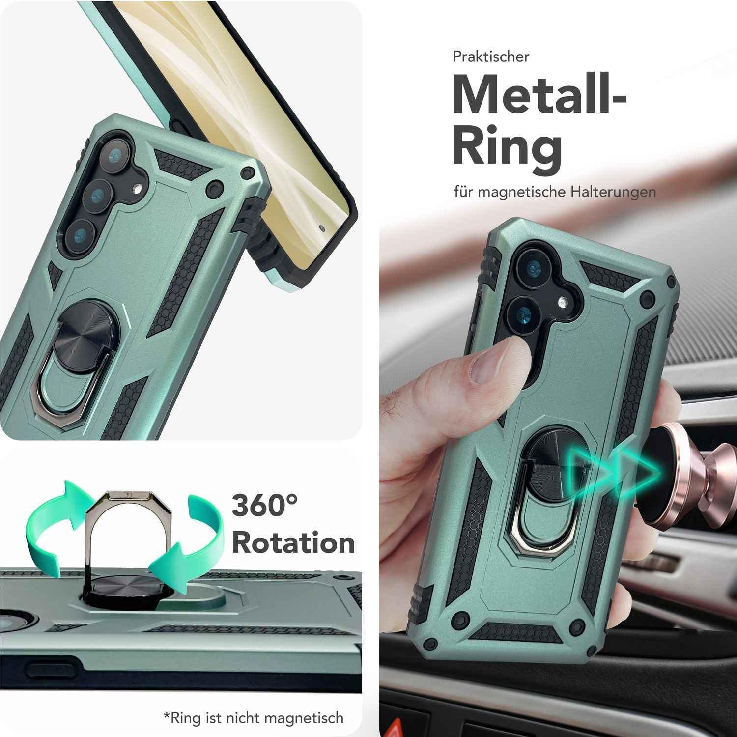 NALIA RingDefend für Samsung Galaxy S25 Hülle, Panzer Ringhülle im Militär-Stil, Schock-Resistente Schutzhülle mit 360° Drehbarem Ring, für Ständer und Finger-Halter