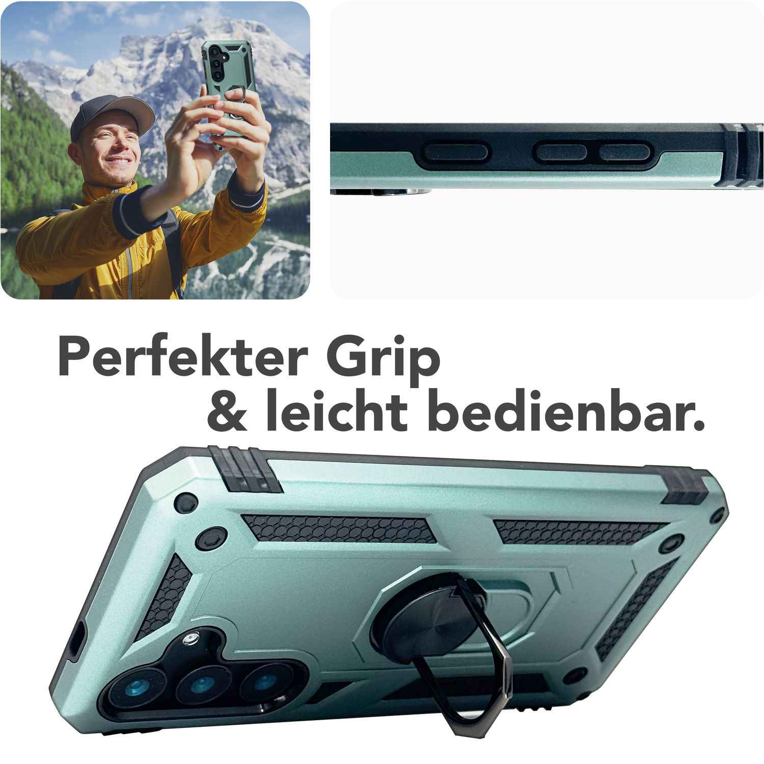 NALIA RingDefend für Samsung Galaxy S25 Hülle, Panzer Ringhülle im Militär-Stil, Schock-Resistente Schutzhülle mit 360° Drehbarem Ring, für Ständer und Finger-Halter