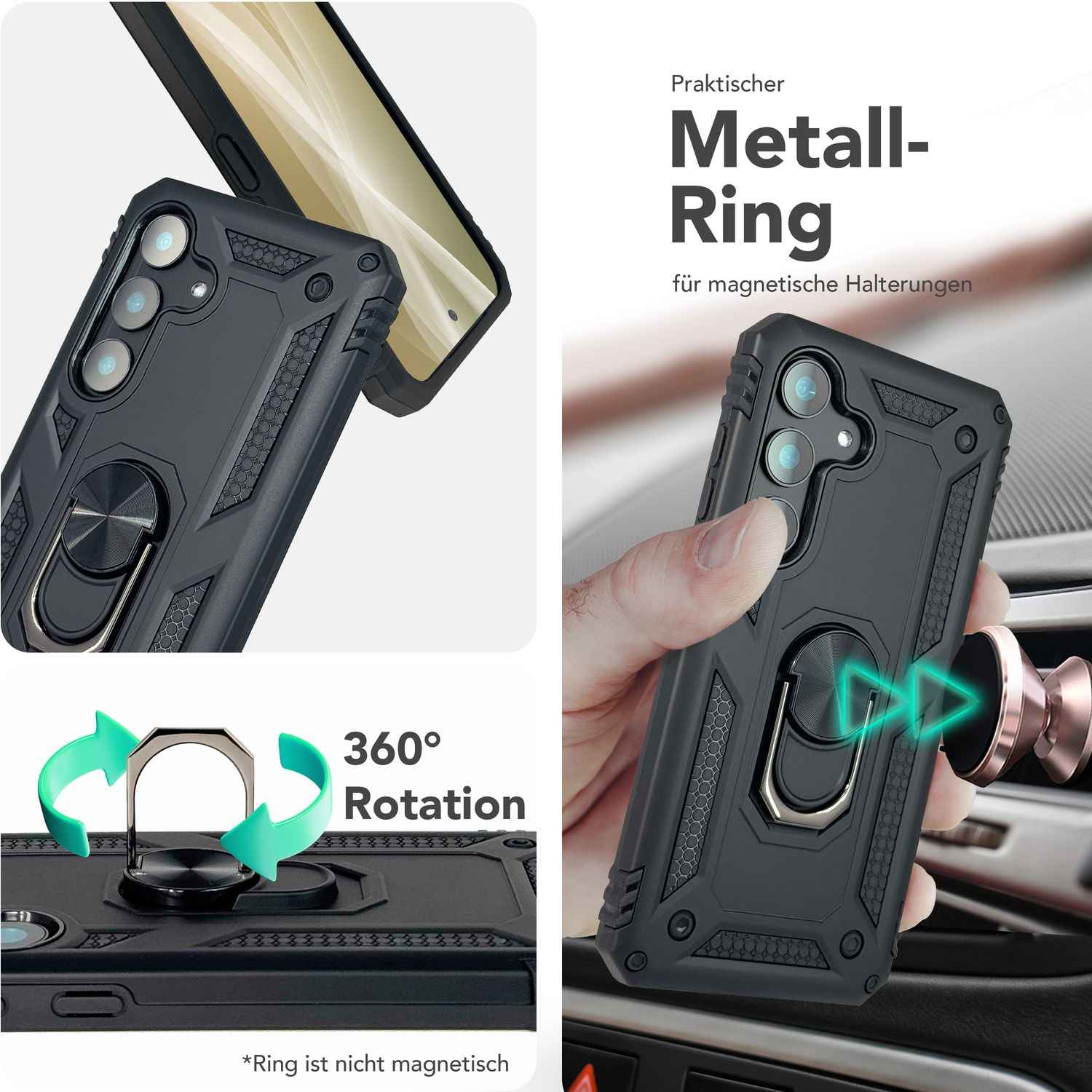 NALIA RingDefend für Samsung Galaxy S25 Plus Hülle, Stoßfeste Fallschutz Ringhülle, 360° Drehbarer Ring für Stand und Finger-Halter, Militär-Stil Panzer Schutzhülle