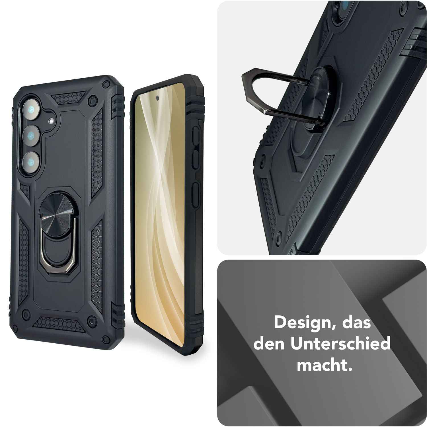 NALIA RingDefend für Samsung Galaxy S25 Plus Hülle, Stoßfeste Fallschutz Ringhülle, 360° Drehbarer Ring für Stand und Finger-Halter, Militär-Stil Panzer Schutzhülle