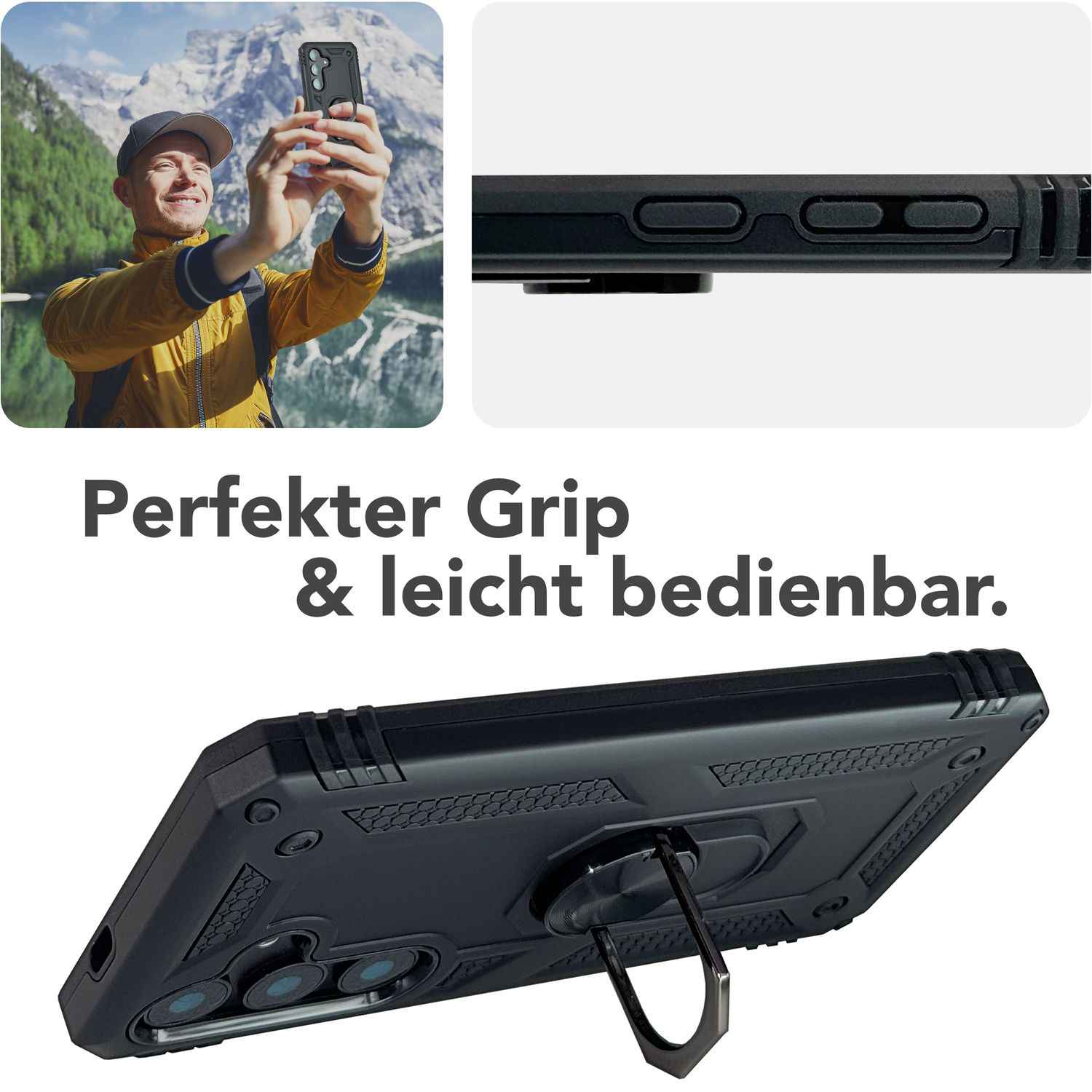 NALIA RingDefend für Samsung Galaxy S25 Plus Hülle, Stoßfeste Fallschutz Ringhülle, 360° Drehbarer Ring für Stand und Finger-Halter, Militär-Stil Panzer Schutzhülle