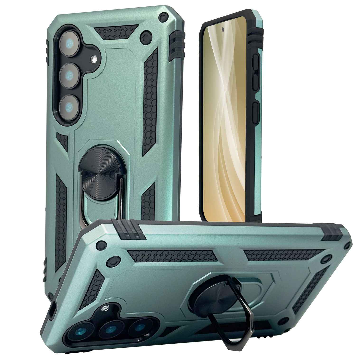 NALIA RingDefend für Samsung Galaxy S25 Plus Hülle, Stoßfeste Fallschutz Ringhülle, 360° Drehbarer Ring für Stand und Finger-Halter, Militär-Stil Panzer Schutzhülle