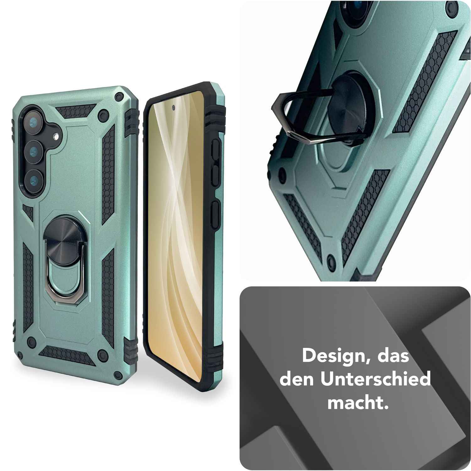 NALIA RingDefend für Samsung Galaxy S25 Plus Hülle, Stoßfeste Fallschutz Ringhülle, 360° Drehbarer Ring für Stand und Finger-Halter, Militär-Stil Panzer Schutzhülle