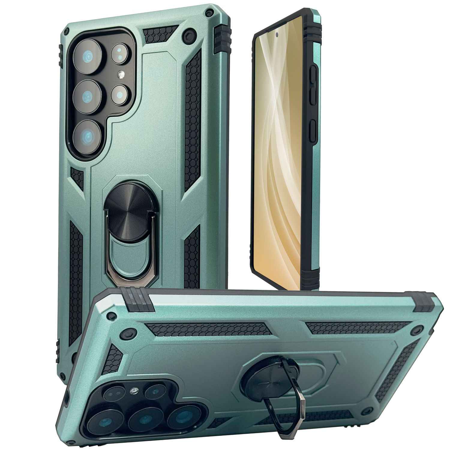 NALIA RingDefend für Samsung Galaxy S25 Ultra Hülle, Schockfeste Military Style Ringhülle, Kickstand Panzerhülle, 360° Rotierbarer Ring für Ständer und Finger-Halter