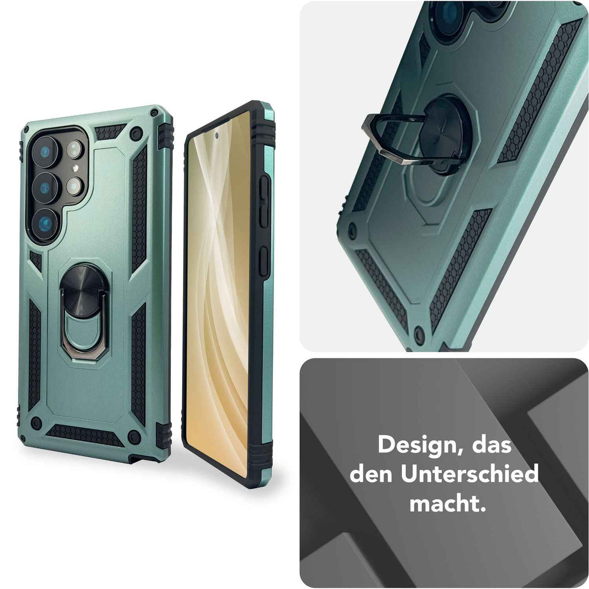 NALIA RingDefend für Samsung Galaxy S25 Ultra Hülle, Schockfeste Military Style Ringhülle, Kickstand Panzerhülle, 360° Rotierbarer Ring für Ständer und Finger-Halter