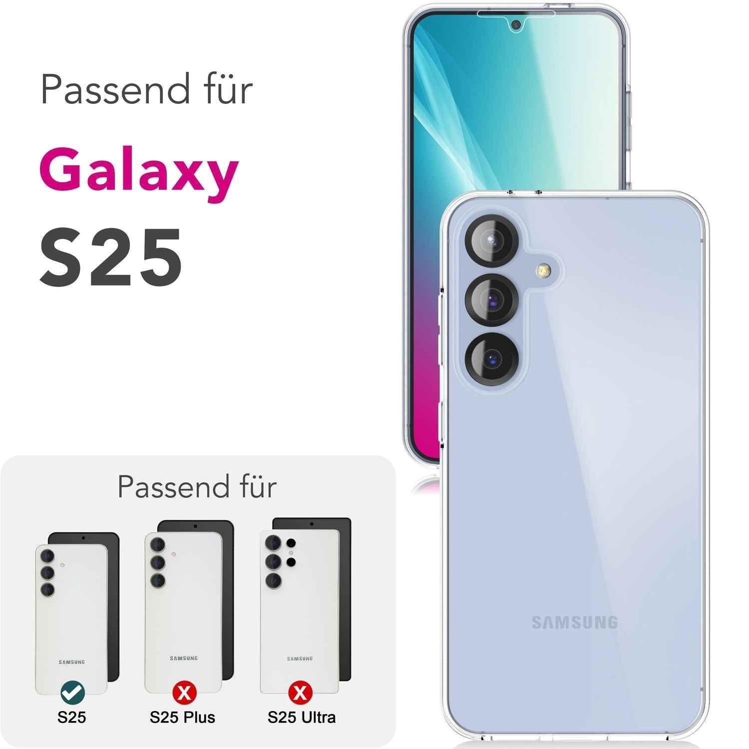 NALIA 360Guard für Samsung Galaxy S25 Hülle, Kristall-Klare 360° Schutzhülle, Anti-Gelb Effekt, Transparente Komplettschutz Handyhülle, Stabile Zweiteilige Full-Body Klarsichthülle