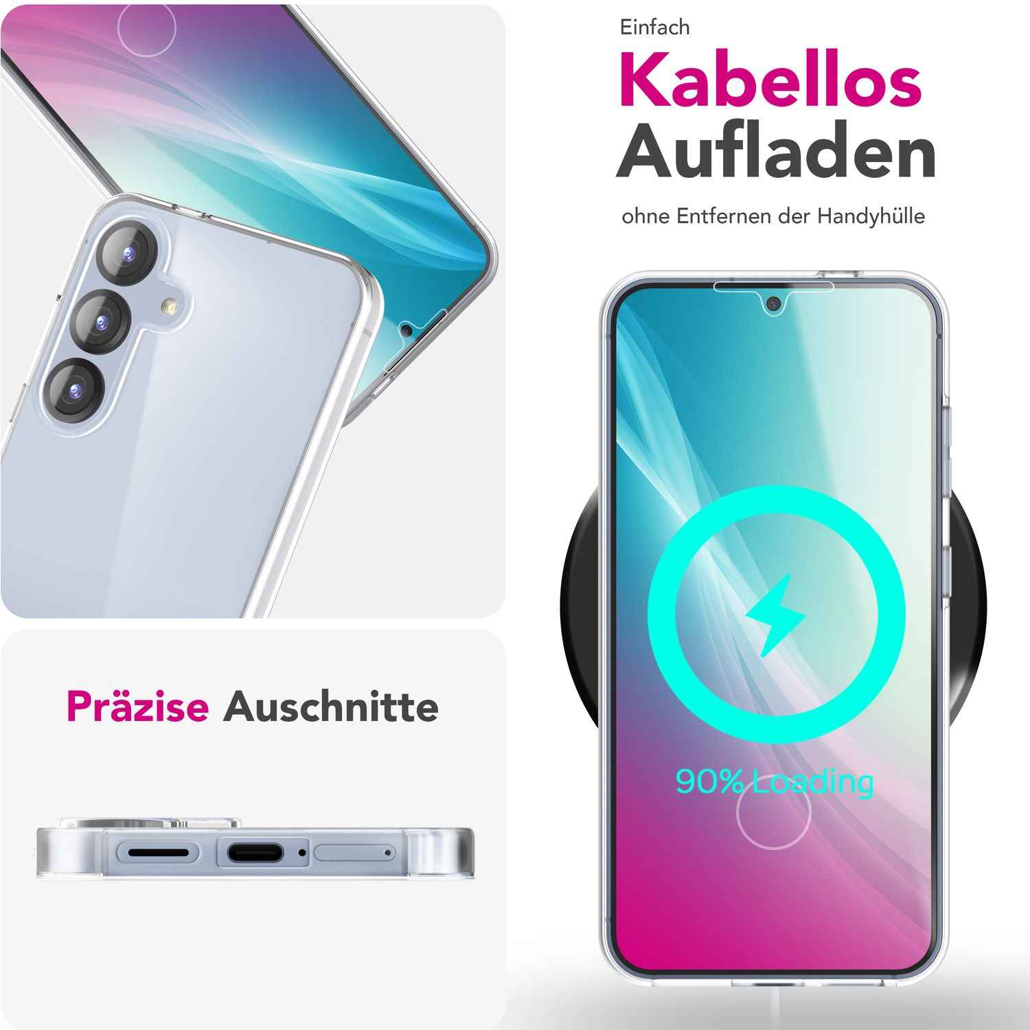 NALIA 360Guard für Samsung Galaxy S25 Plus Hülle, Transparente 360° Full-Body Schutzhülle, Anti-Gelb Effekt, Stabile Rückseite mit Frontfolie, Beidseitige Vollschutz Klarsichthülle