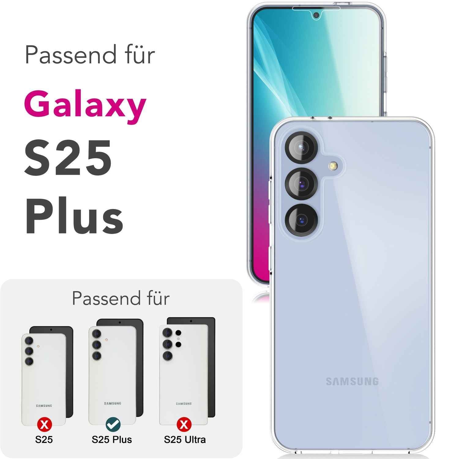 NALIA 360Guard für Samsung Galaxy S25 Plus Hülle, Transparente 360° Full-Body Schutzhülle, Anti-Gelb Effekt, Stabile Rückseite mit Frontfolie, Beidseitige Vollschutz Klarsichthülle