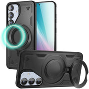 NALIA Stormguard für Samsung Galaxy S25 Hülle für MagSafe, Armor Fallschutz Ringhülle, Stoßfeste Schutzhülle mit 360° Rotationsring für Ständer und Magnetisch Laden