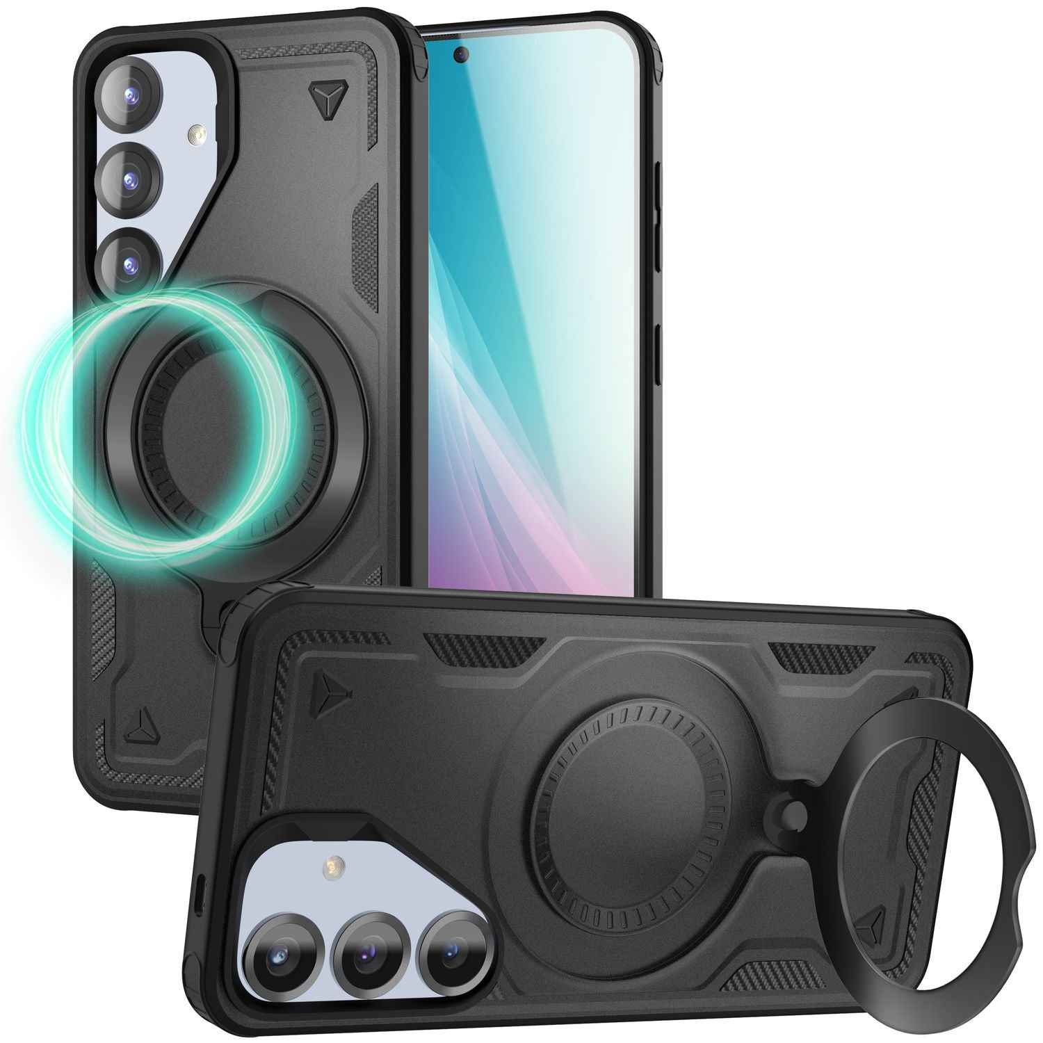 NALIA Stormguard für Samsung Galaxy S25 Hülle für MagSafe, Armor Fallschutz Ringhülle, Stoßfeste Schutzhülle mit 360° Rotationsring für Ständer und Magnetisch Laden