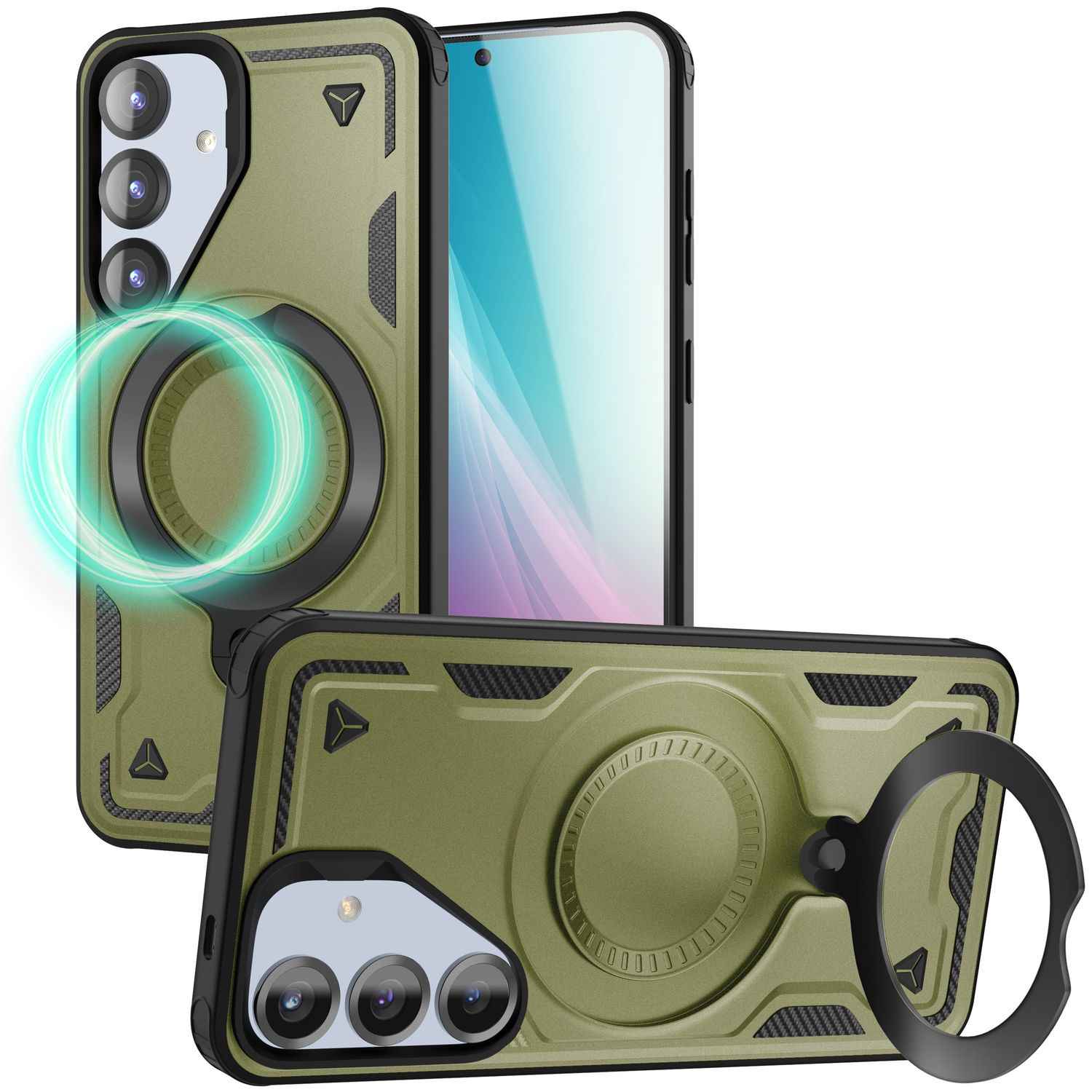 NALIA Stormguard für Samsung Galaxy S25 Hülle für MagSafe, Armor Fallschutz Ringhülle, Stoßfeste Schutzhülle mit 360° Rotationsring für Ständer und Magnetisch Laden