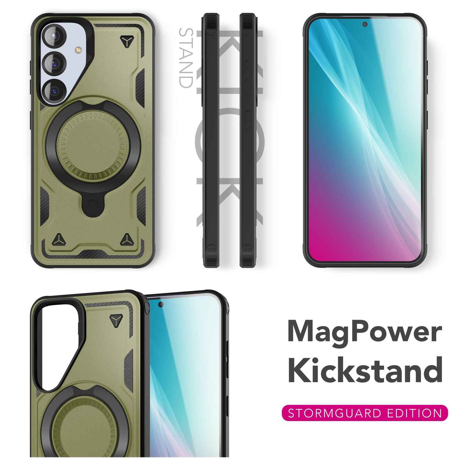 NALIA Stormguard für Samsung Galaxy S25 Hülle für MagSafe, Armor Fallschutz Ringhülle, Stoßfeste Schutzhülle mit 360° Rotationsring für Ständer und Magnetisch Laden