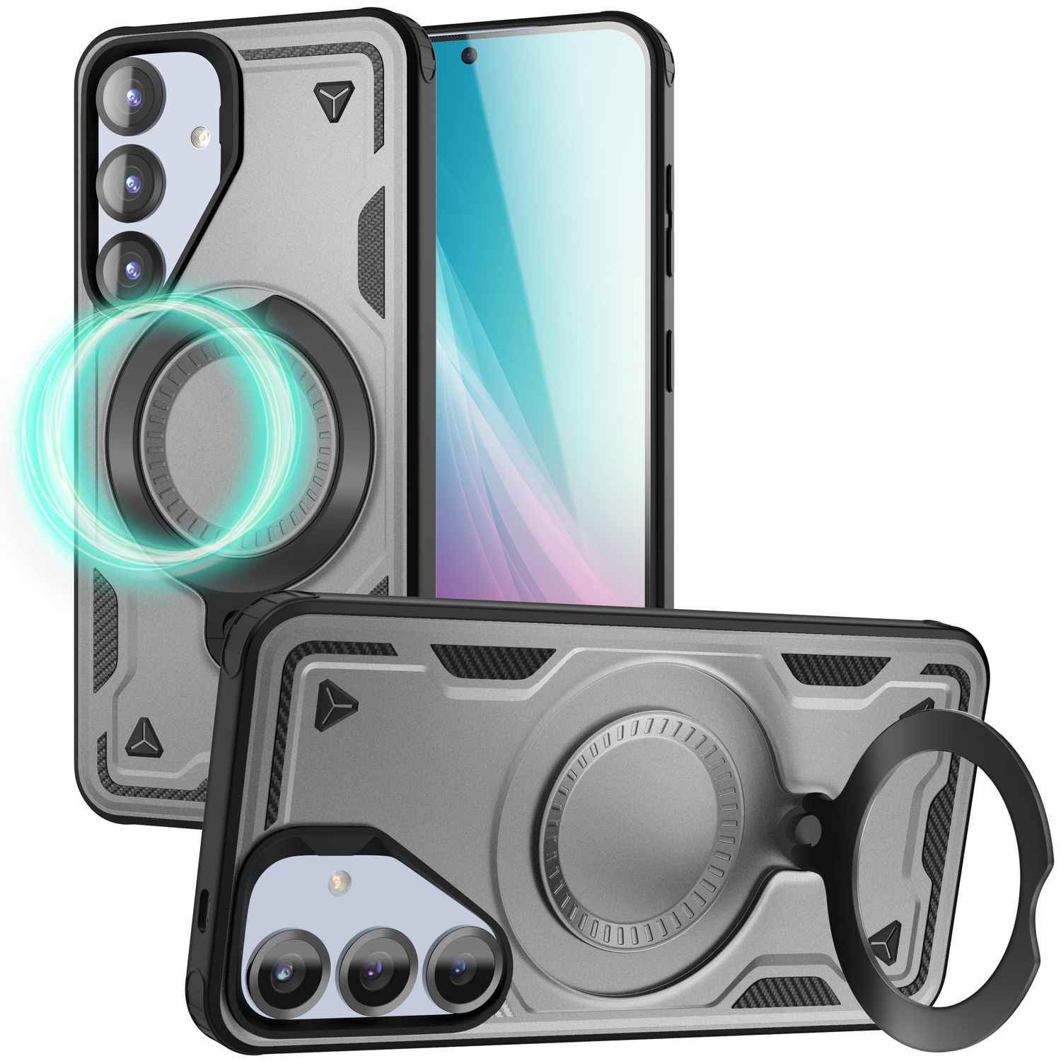 NALIA Stormguard für Samsung Galaxy S25 Hülle für MagSafe, Armor Fallschutz Ringhülle, Stoßfeste Schutzhülle mit 360° Rotationsring für Ständer und Magnetisch Laden