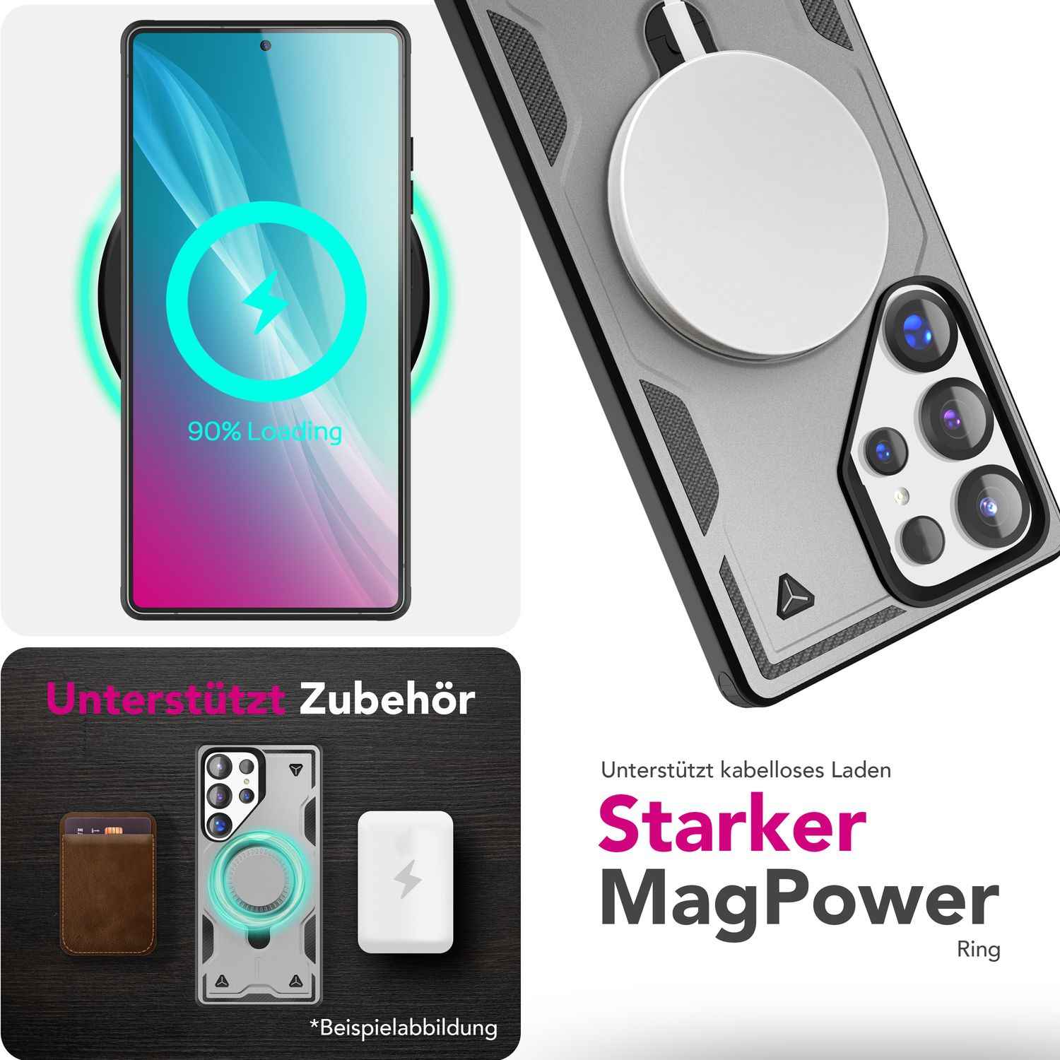 NALIA Stormguard für Samsung Galaxy S25 Ultra Hülle für MagSafe, Armor Military Ringhülle, Schlagfeste Fallschutz Handyhülle mit 360° drehbarem Ring für Standfunktion