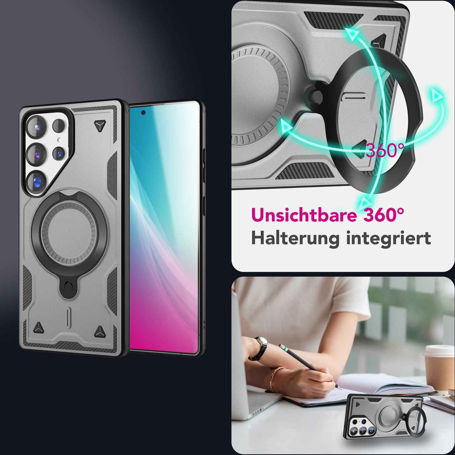 NALIA Stormguard für Samsung Galaxy S25 Ultra Hülle für MagSafe, Armor Military Ringhülle, Schlagfeste Fallschutz Handyhülle mit 360° drehbarem Ring für Standfunktion
