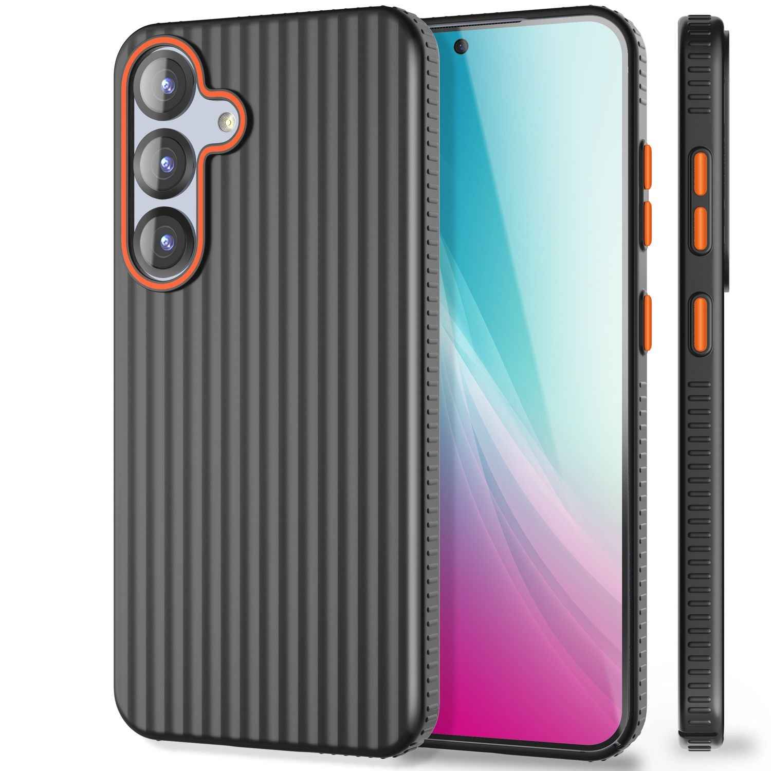 NALIA Nova für Samsung Galaxy S25 Hülle, Ultra-Dünne Harte Schutzhülle mit Wellenstruktur im Metall Look, Rutschfeste Handyhülle mit Fingerabdruck-Resistenz