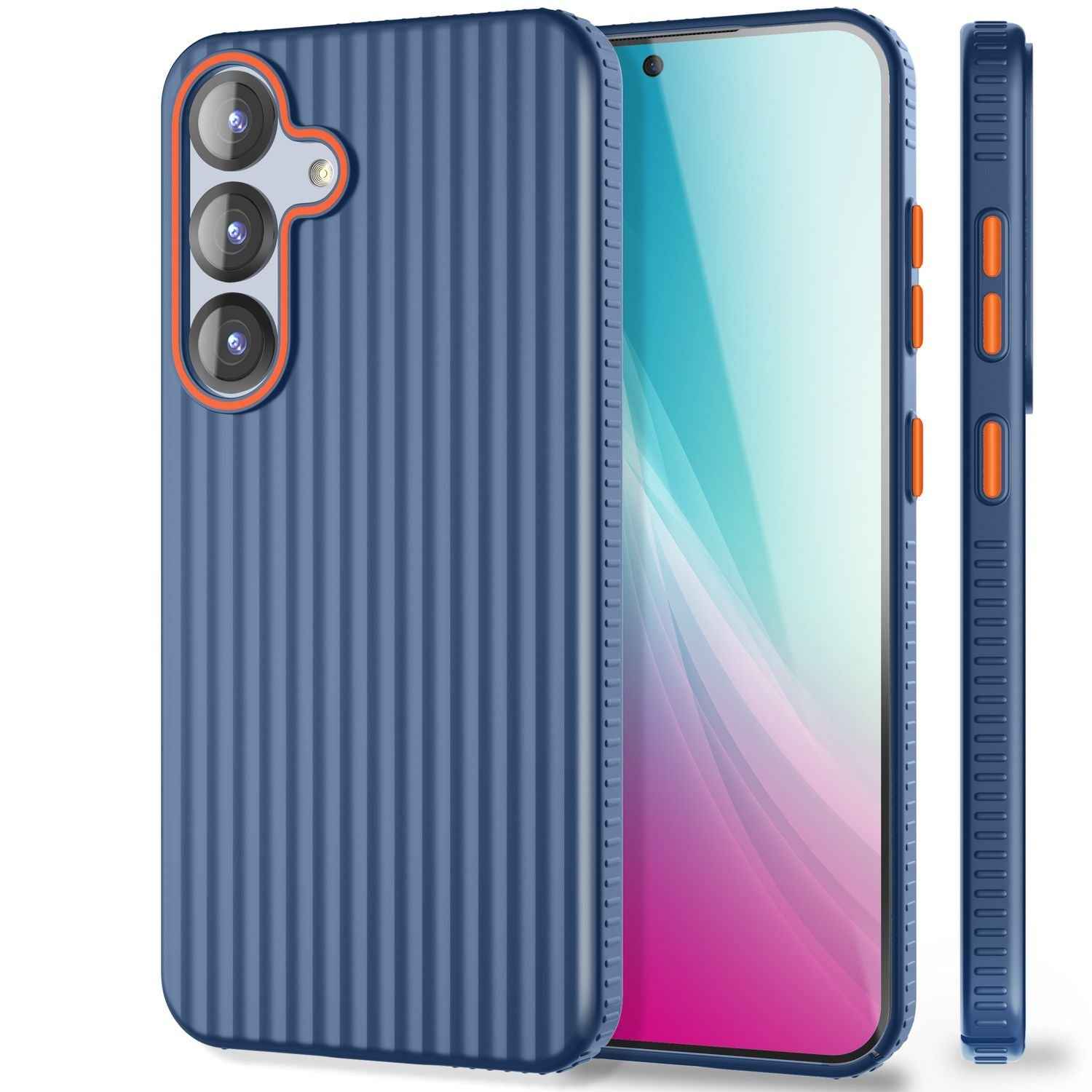 NALIA Nova für Samsung Galaxy S25 Hülle, Ultra-Dünne Harte Schutzhülle mit Wellenstruktur im Metall Look, Rutschfeste Handyhülle mit Fingerabdruck-Resistenz