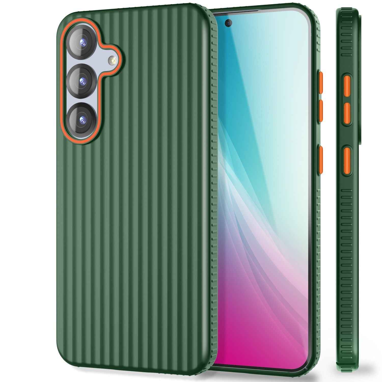 NALIA Nova für Samsung Galaxy S25 Hülle, Ultra-Dünne Harte Schutzhülle mit Wellenstruktur im Metall Look, Rutschfeste Handyhülle mit Fingerabdruck-Resistenz