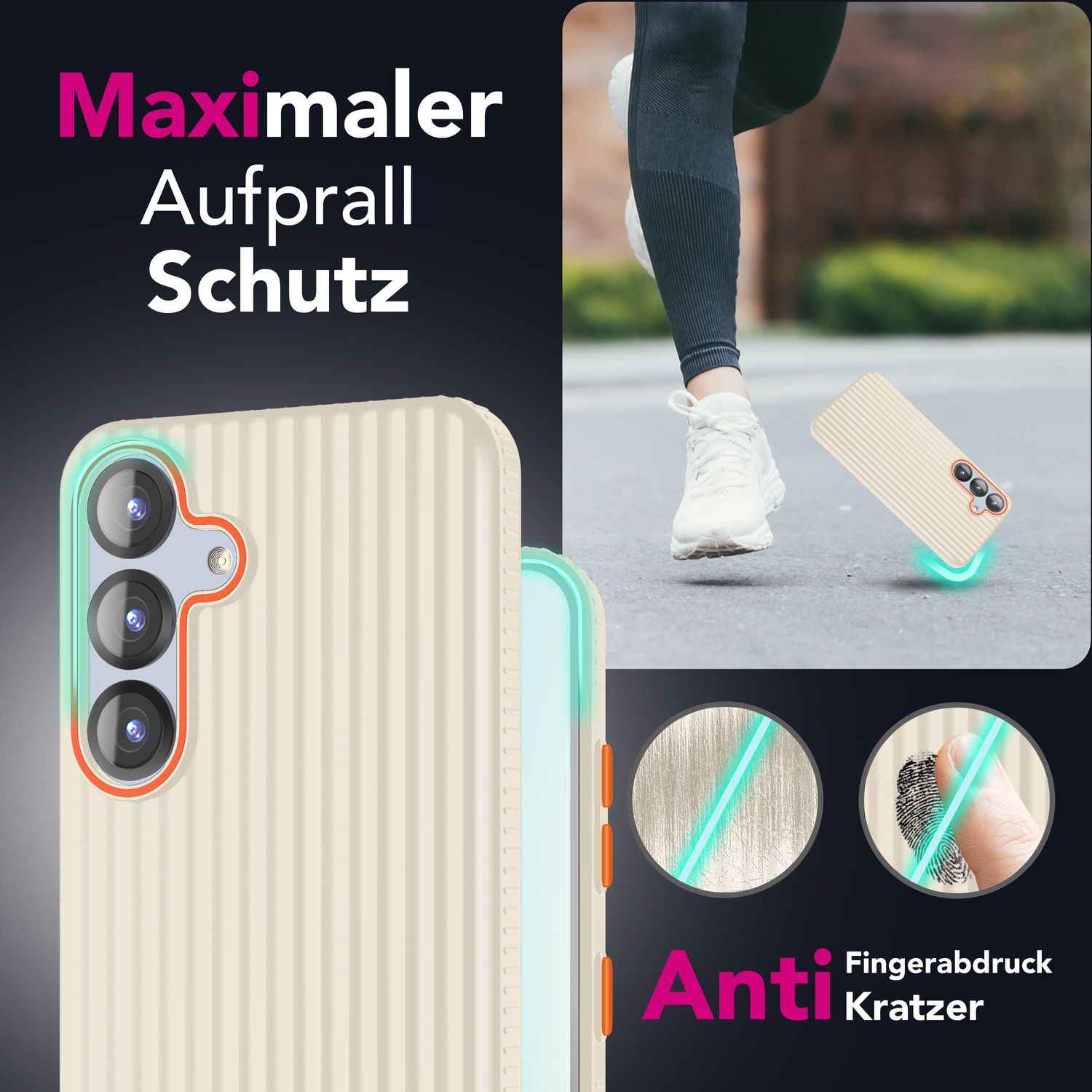 NALIA Nova für Samsung Galaxy S25 Hülle, Ultra-Dünne Harte Schutzhülle mit Wellenstruktur im Metall Look, Rutschfeste Handyhülle mit Fingerabdruck-Resistenz