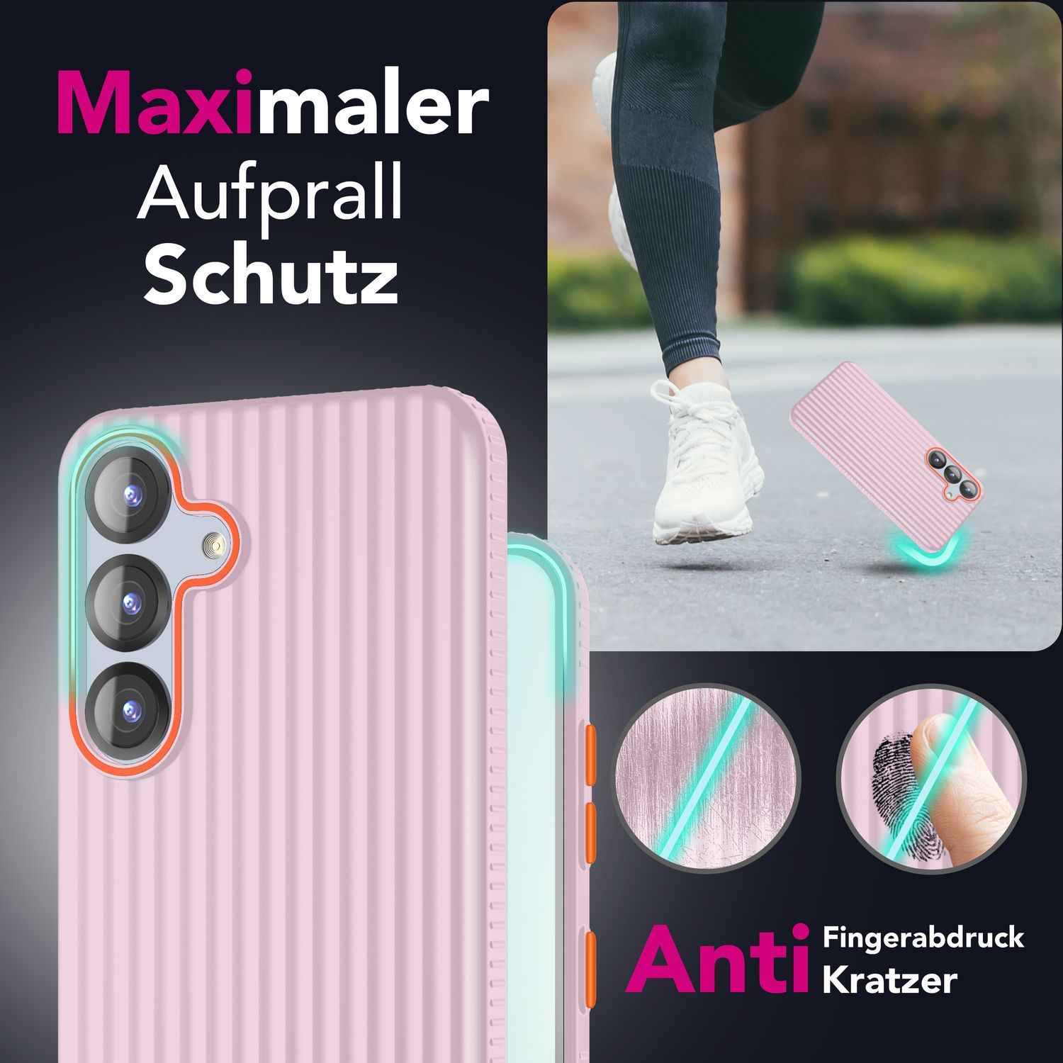 NALIA Nova für Samsung Galaxy S25 Hülle, Ultra-Dünne Harte Schutzhülle mit Wellenstruktur im Metall Look, Rutschfeste Handyhülle mit Fingerabdruck-Resistenz
