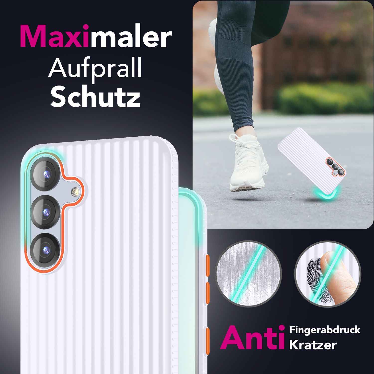 NALIA Nova für Samsung Galaxy S25 Hülle, Ultra-Dünne Harte Schutzhülle mit Wellenstruktur im Metall Look, Rutschfeste Handyhülle mit Fingerabdruck-Resistenz