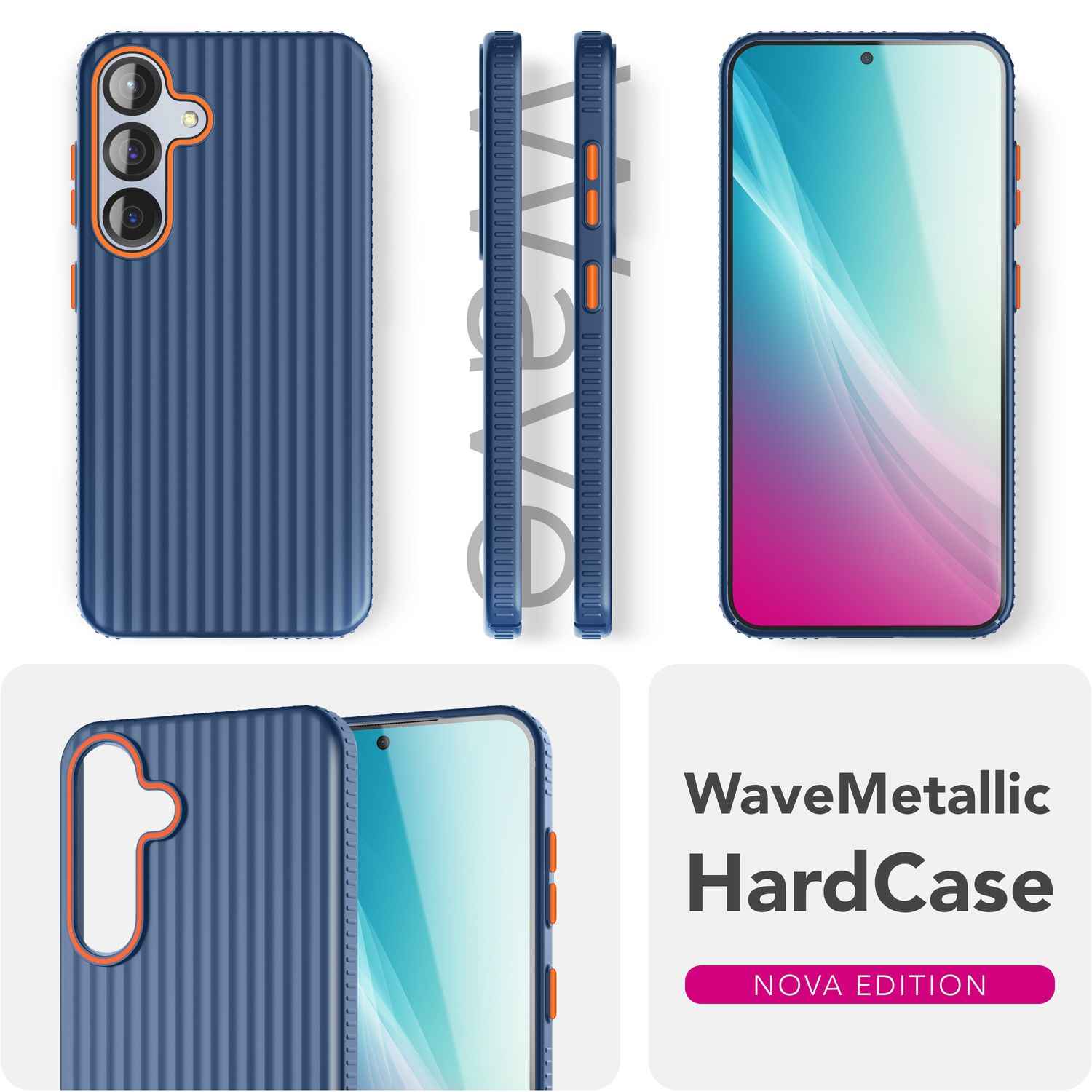 NALIA Nova für Samsung Galaxy S25 Hülle, Ultra-Dünne Harte Schutzhülle mit Wellenstruktur im Metall Look, Rutschfeste Handyhülle mit Fingerabdruck-Resistenz