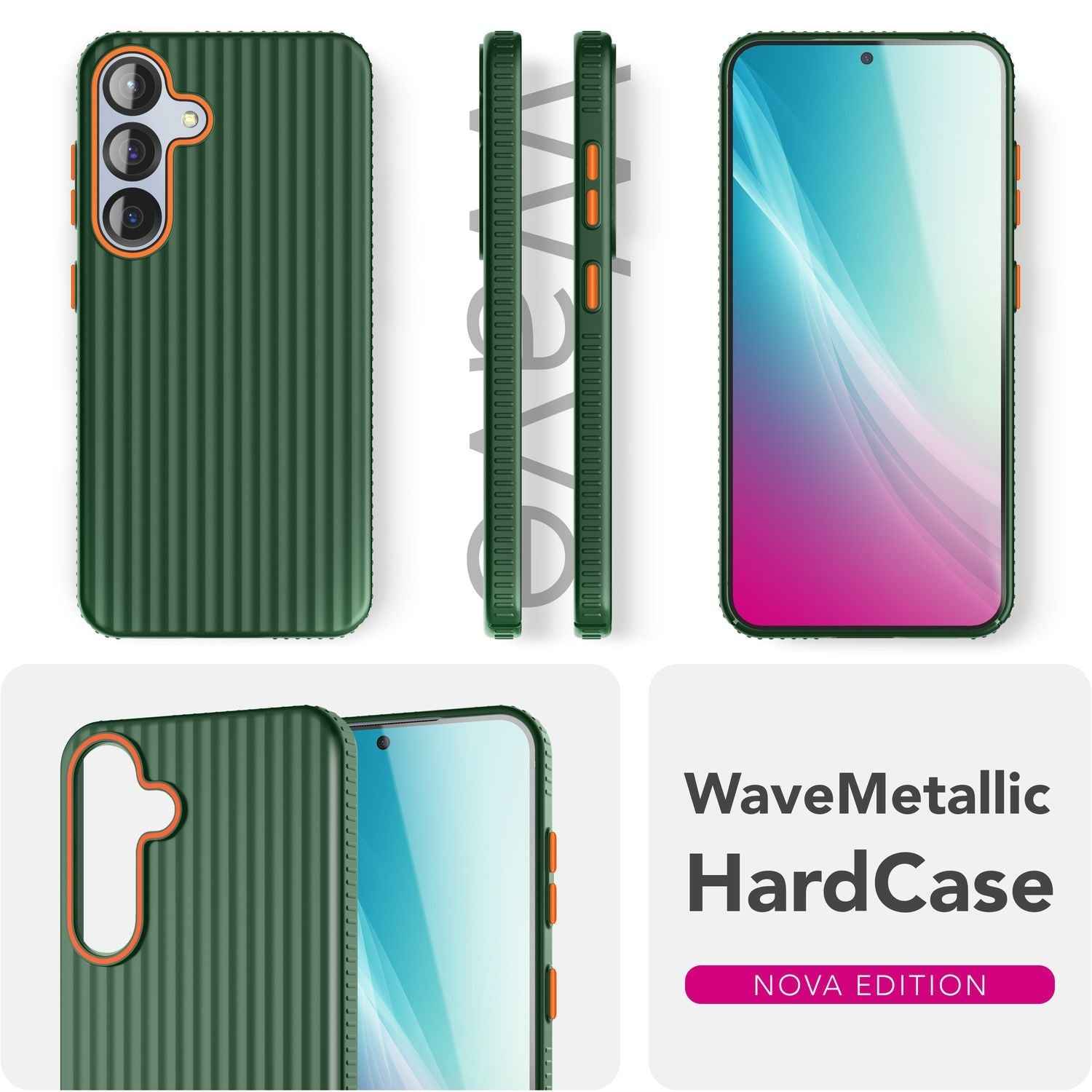 NALIA Nova für Samsung Galaxy S25 Hülle, Ultra-Dünne Harte Schutzhülle mit Wellenstruktur im Metall Look, Rutschfeste Handyhülle mit Fingerabdruck-Resistenz