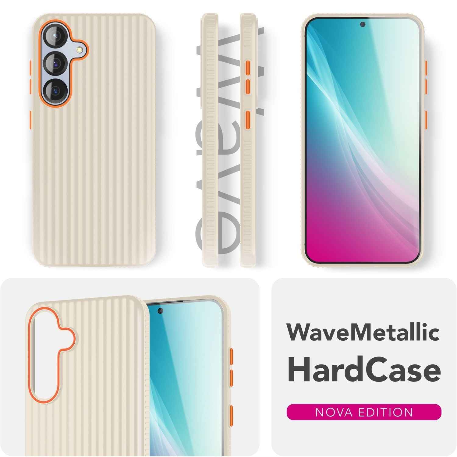 NALIA Nova für Samsung Galaxy S25 Hülle, Ultra-Dünne Harte Schutzhülle mit Wellenstruktur im Metall Look, Rutschfeste Handyhülle mit Fingerabdruck-Resistenz