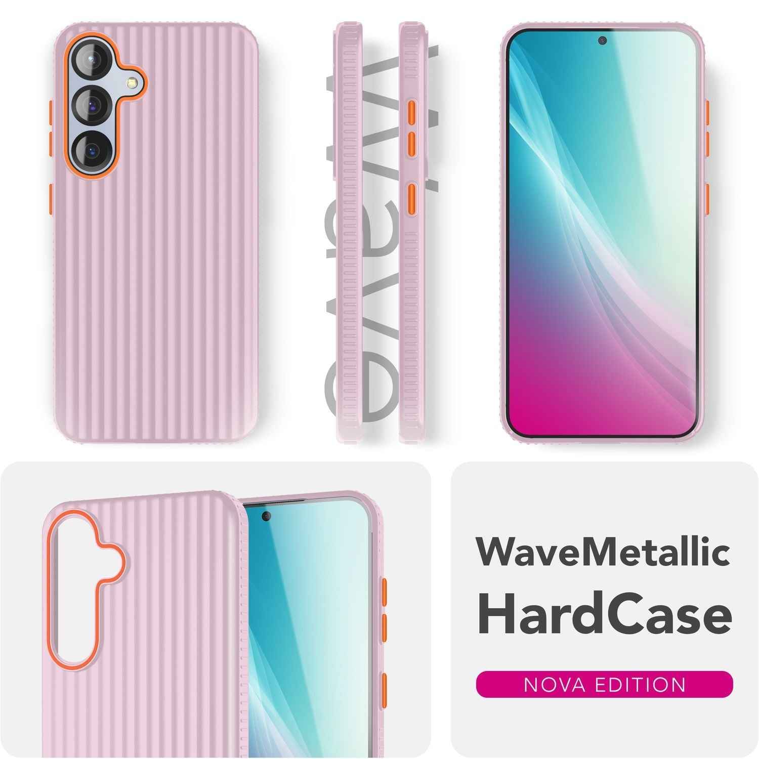 NALIA Nova für Samsung Galaxy S25 Hülle, Ultra-Dünne Harte Schutzhülle mit Wellenstruktur im Metall Look, Rutschfeste Handyhülle mit Fingerabdruck-Resistenz