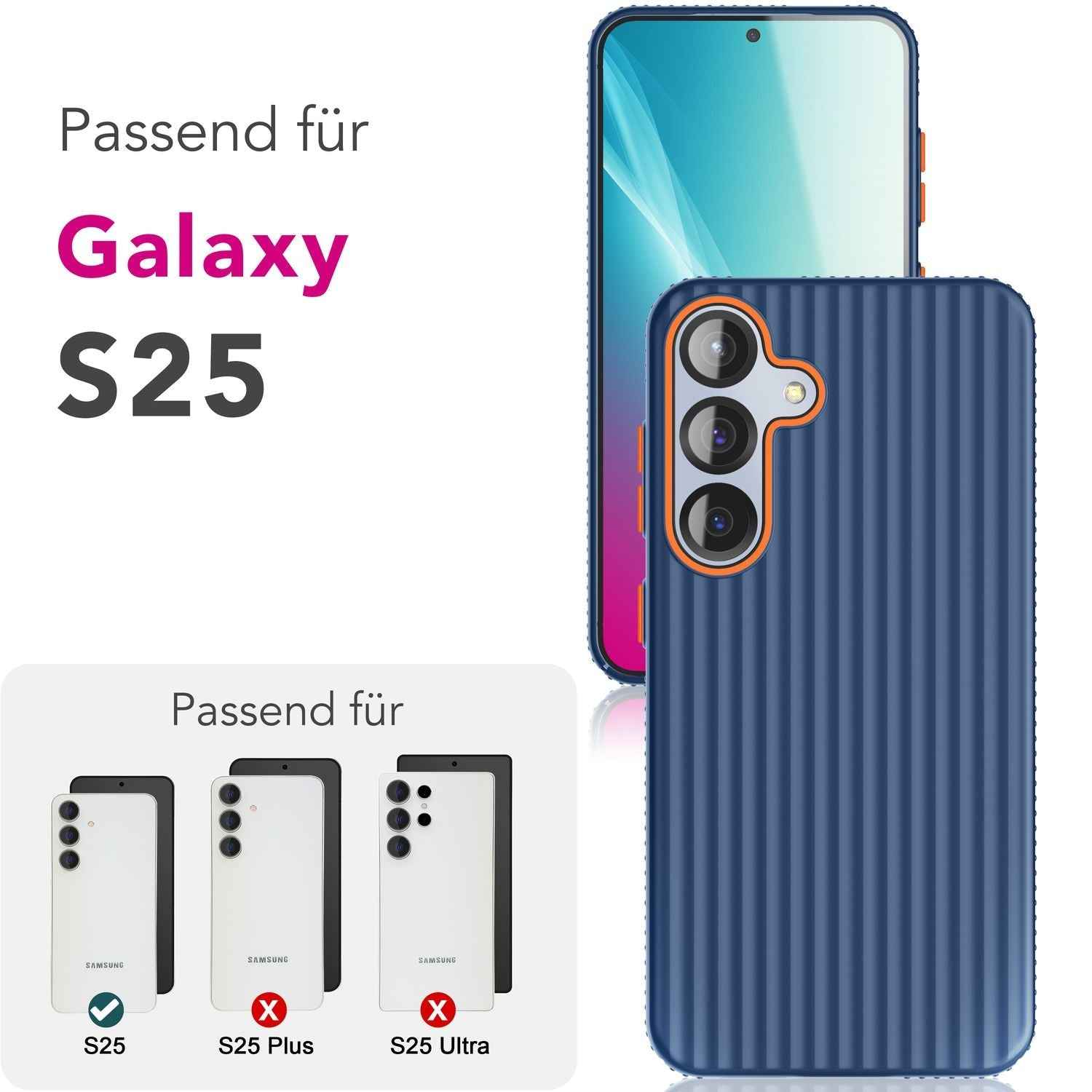 NALIA Nova für Samsung Galaxy S25 Hülle, Ultra-Dünne Harte Schutzhülle mit Wellenstruktur im Metall Look, Rutschfeste Handyhülle mit Fingerabdruck-Resistenz