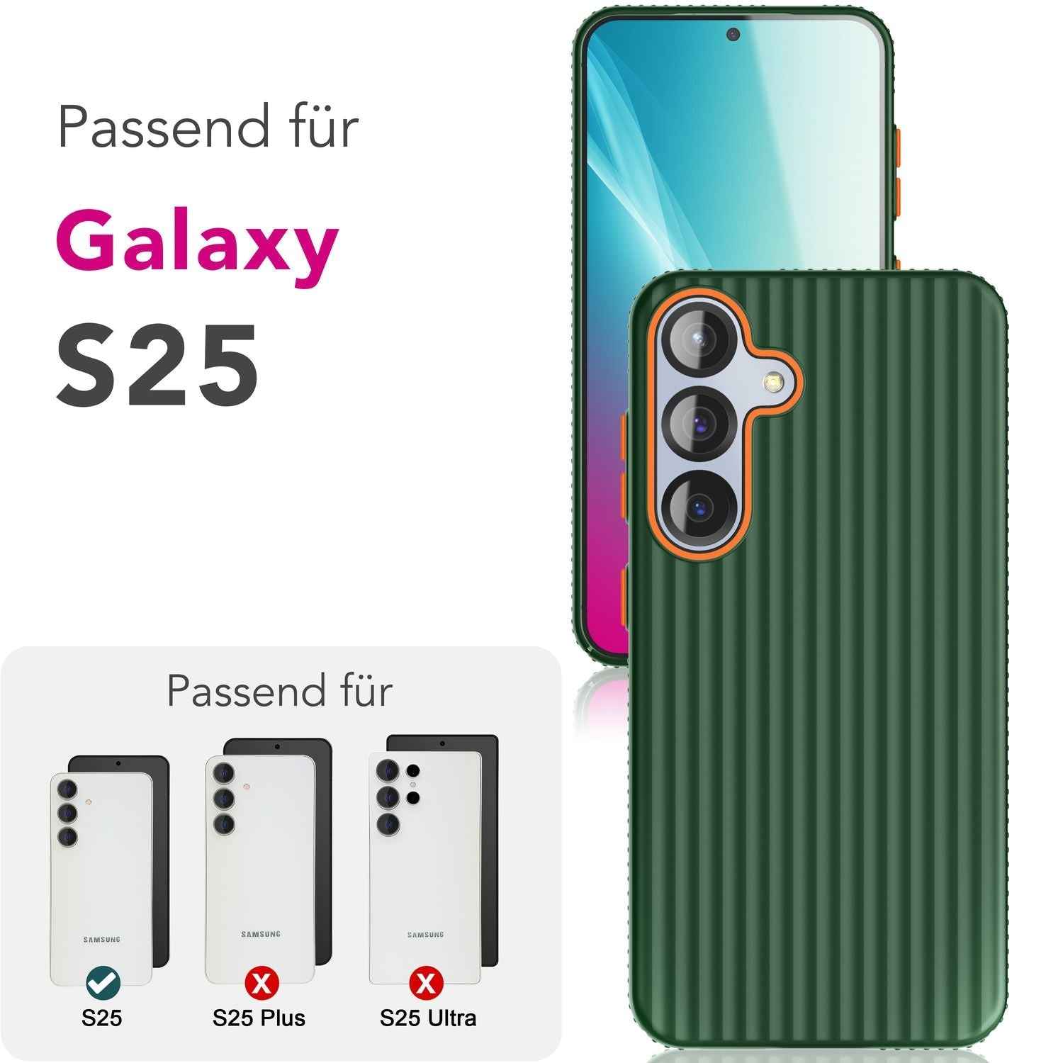 NALIA Nova für Samsung Galaxy S25 Hülle, Ultra-Dünne Harte Schutzhülle mit Wellenstruktur im Metall Look, Rutschfeste Handyhülle mit Fingerabdruck-Resistenz