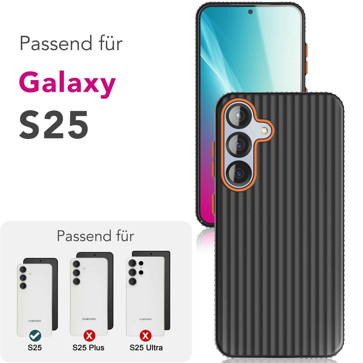 NALIA Nova für Samsung Galaxy S25 Hülle, Ultra-Dünne Harte Schutzhülle mit Wellenstruktur im Metall Look, Rutschfeste Handyhülle mit Fingerabdruck-Resistenz
