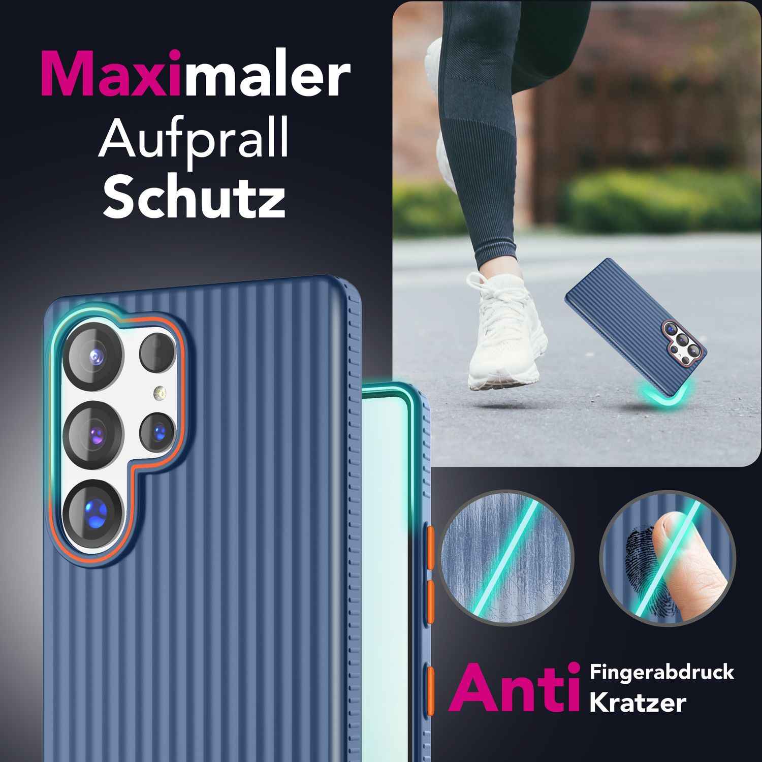 NALIA Nova für Samsung Galaxy S25 Ultra Hülle, Dünnes Hardcover in Metall Optik, mit Wellenstruktur Rillen Design, Rutschfeste Anti-Fingerabdruck Schutzhülle