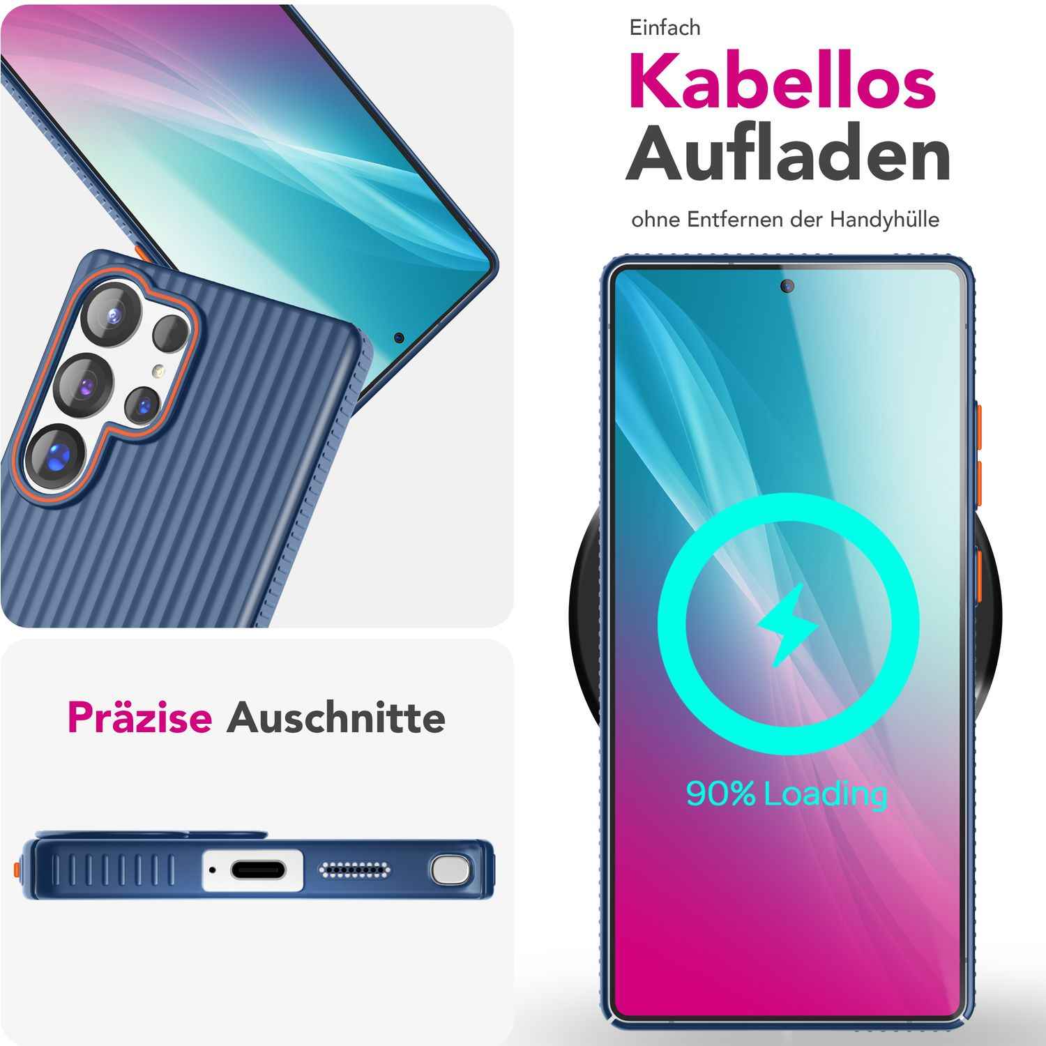 NALIA Nova für Samsung Galaxy S25 Ultra Hülle, Dünnes Hardcover in Metall Optik, mit Wellenstruktur Rillen Design, Rutschfeste Anti-Fingerabdruck Schutzhülle