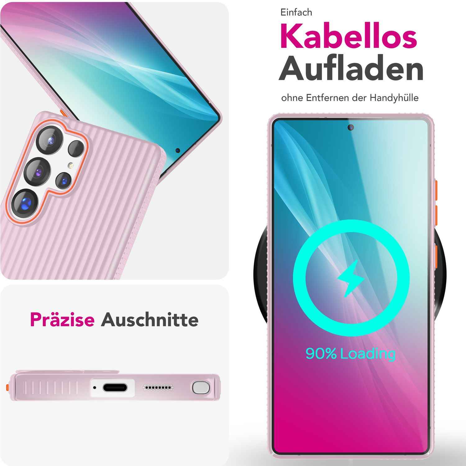 NALIA Nova für Samsung Galaxy S25 Ultra Hülle, Dünnes Hardcover in Metall Optik, mit Wellenstruktur Rillen Design, Rutschfeste Anti-Fingerabdruck Schutzhülle