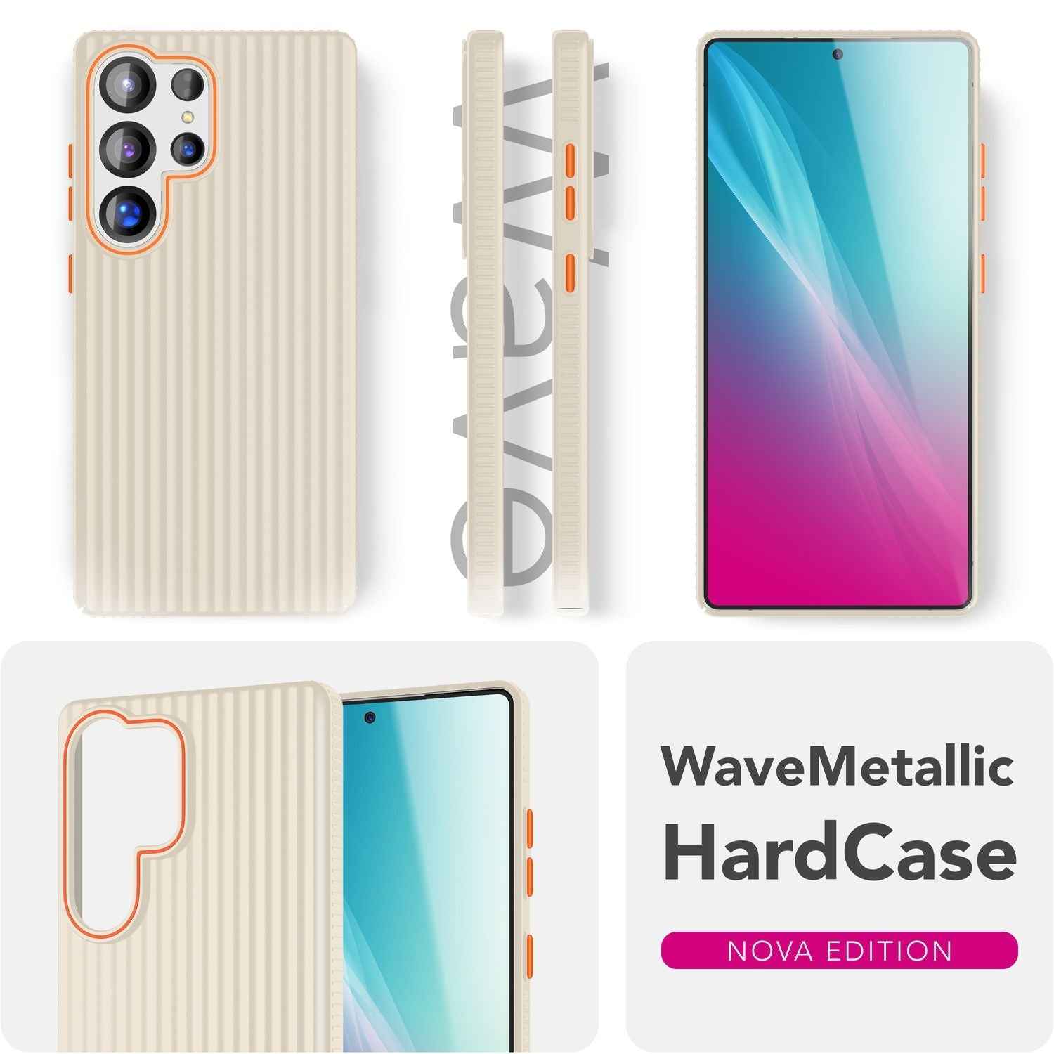 NALIA Nova für Samsung Galaxy S25 Ultra Hülle, Dünnes Hardcover in Metall Optik, mit Wellenstruktur Rillen Design, Rutschfeste Anti-Fingerabdruck Schutzhülle