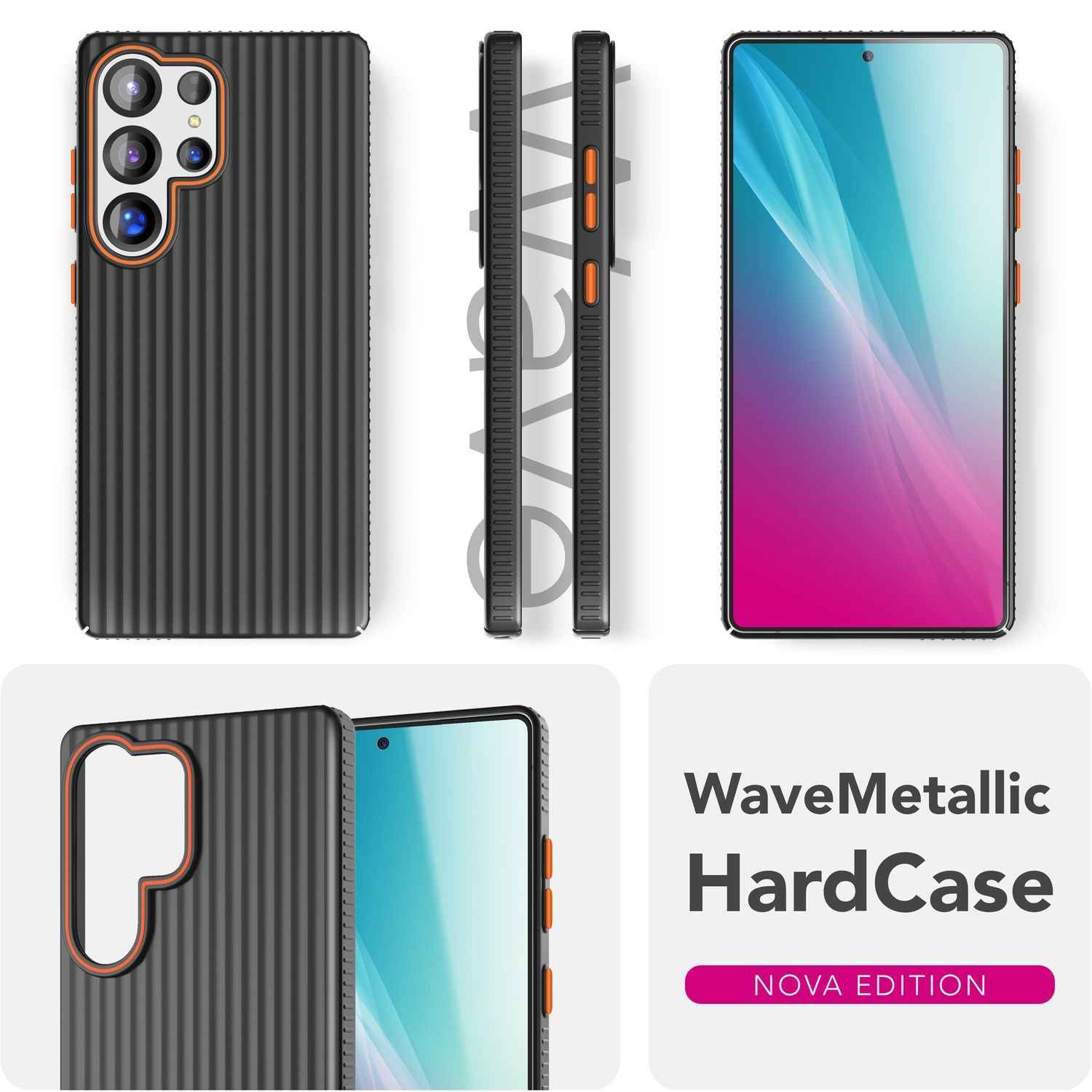 NALIA Nova für Samsung Galaxy S25 Ultra Hülle, Dünnes Hardcover in Metall Optik, mit Wellenstruktur Rillen Design, Rutschfeste Anti-Fingerabdruck Schutzhülle